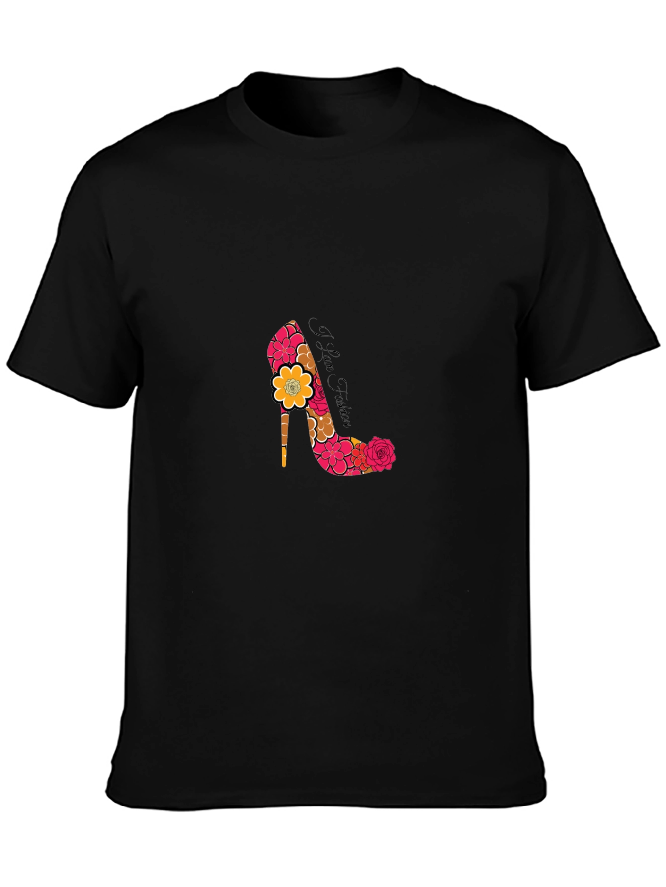 Floral Heel Print Black T-Shirt