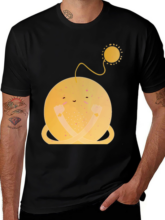 Smiling Planet Graphic Tee - Black Cotton Comfort