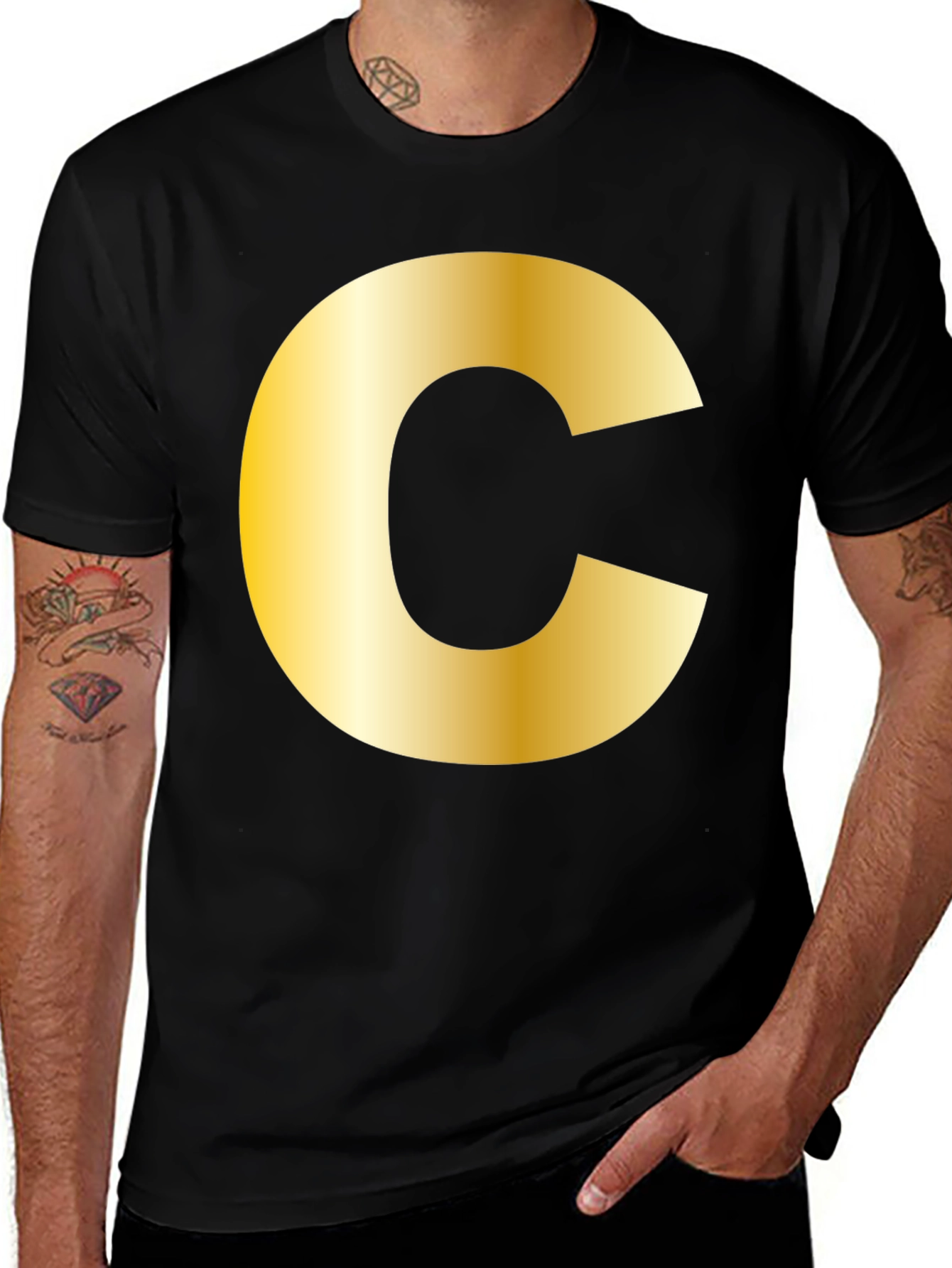 Bold Initial C T-Shirt - Black Cotton Tee