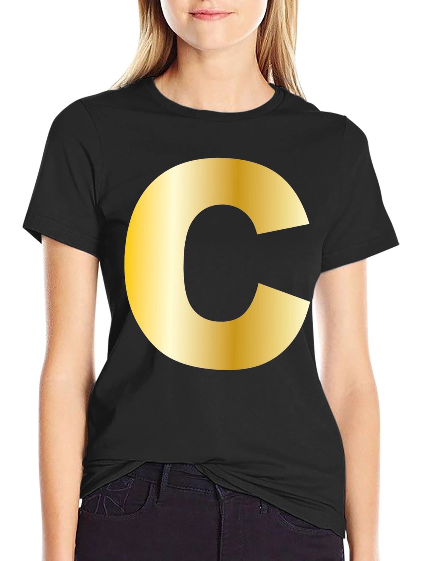 Bold Initial C T-Shirt - Black Cotton Tee