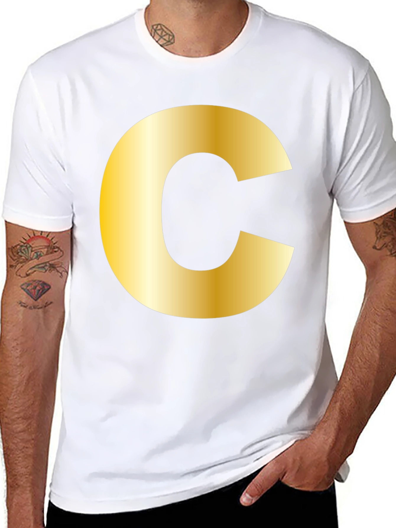 Bold Initial C T-Shirt - Black Cotton Tee