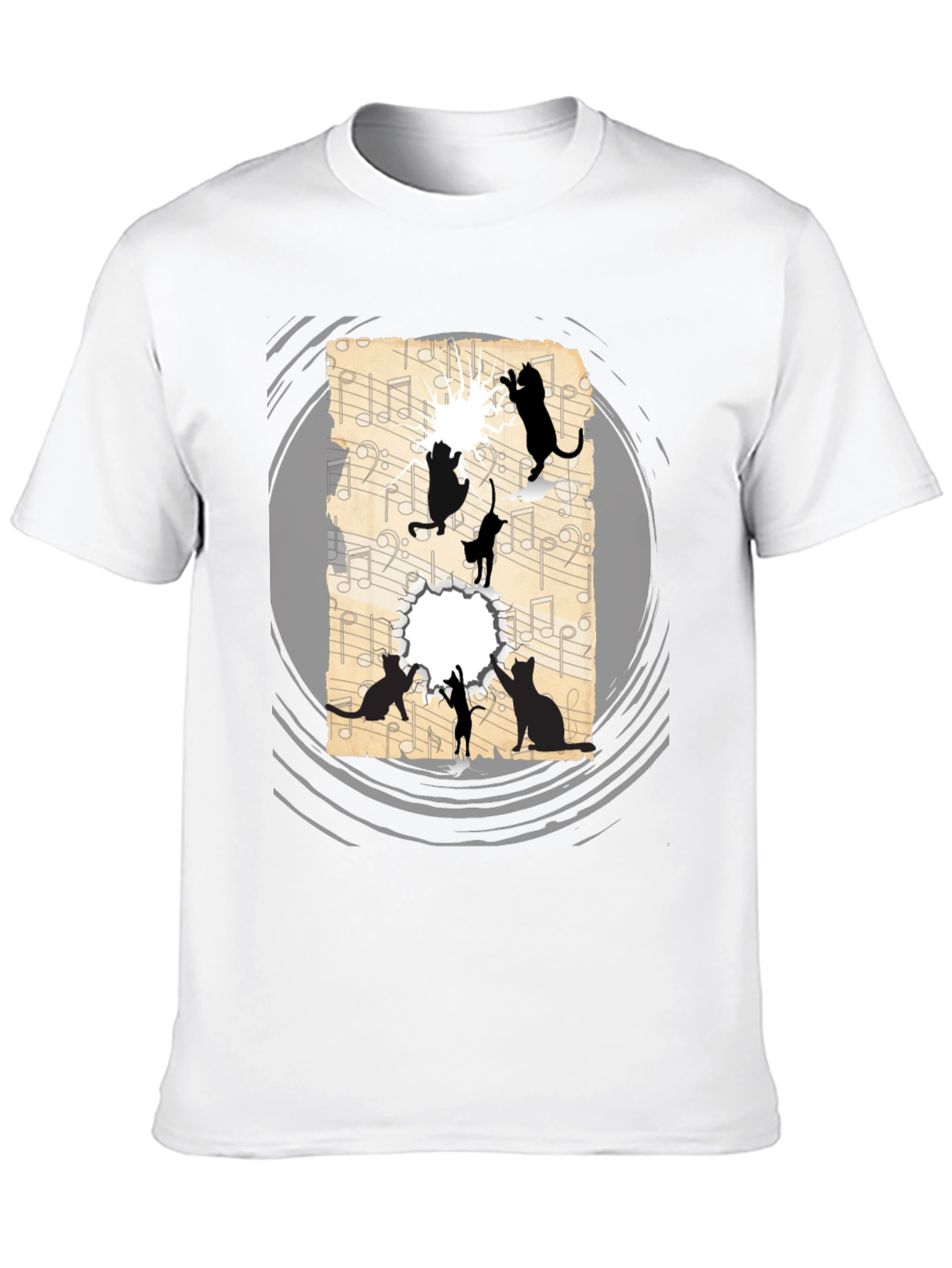 Cat Silhouette Music Sheet Graphic Tee