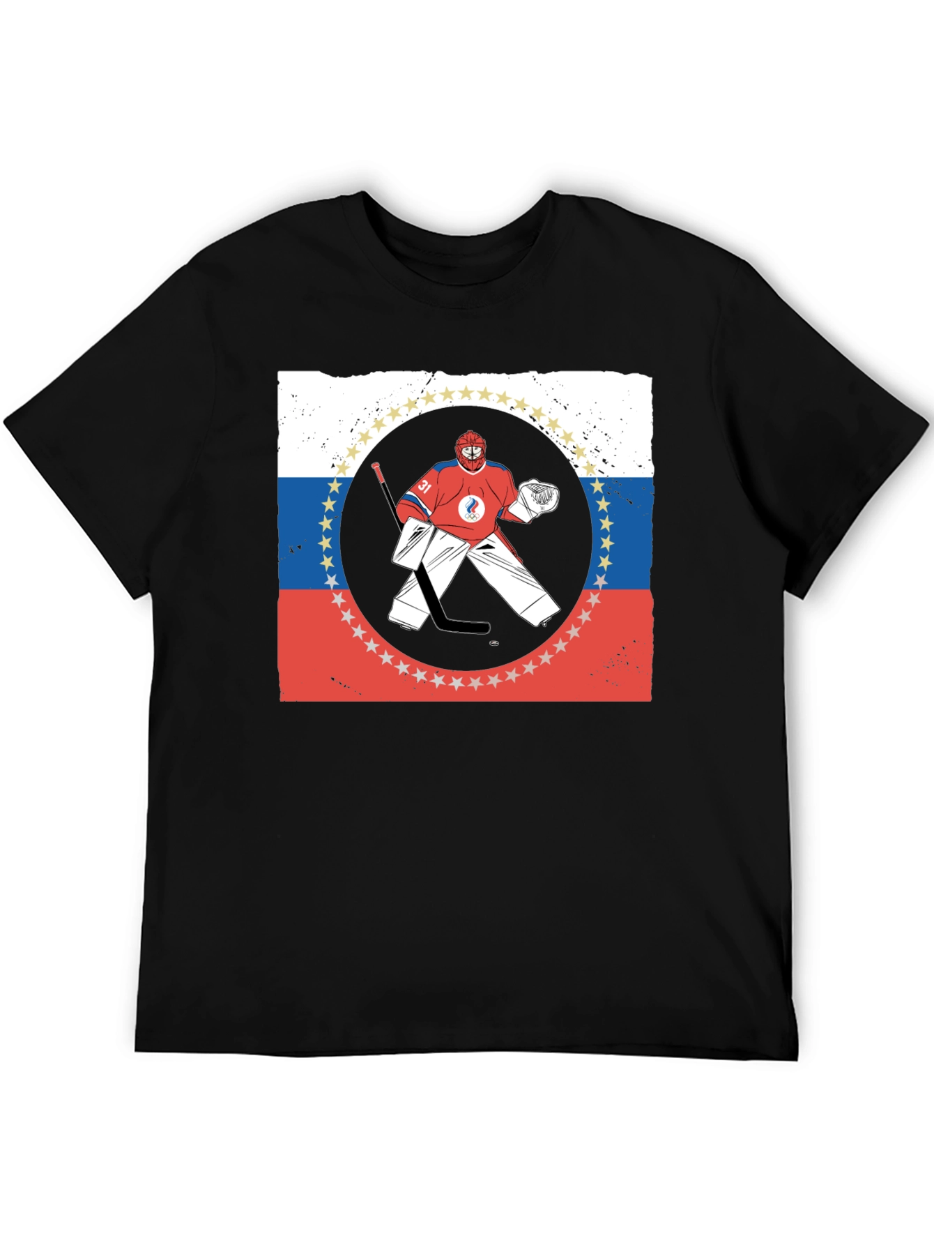 Russia Hockey T-Shirt Olympic Games Goal Keeper Graphic Tee