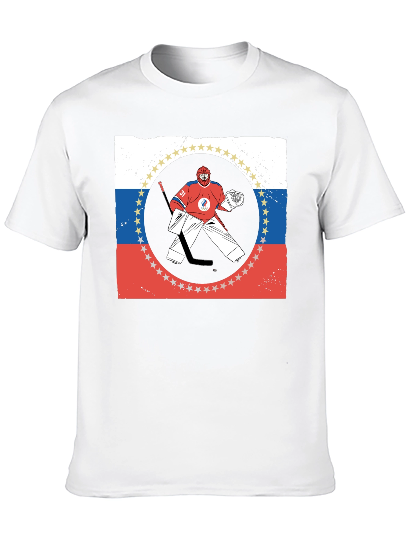 Russia Hockey T-Shirt Olympic Games Goal Keeper Graphic Tee