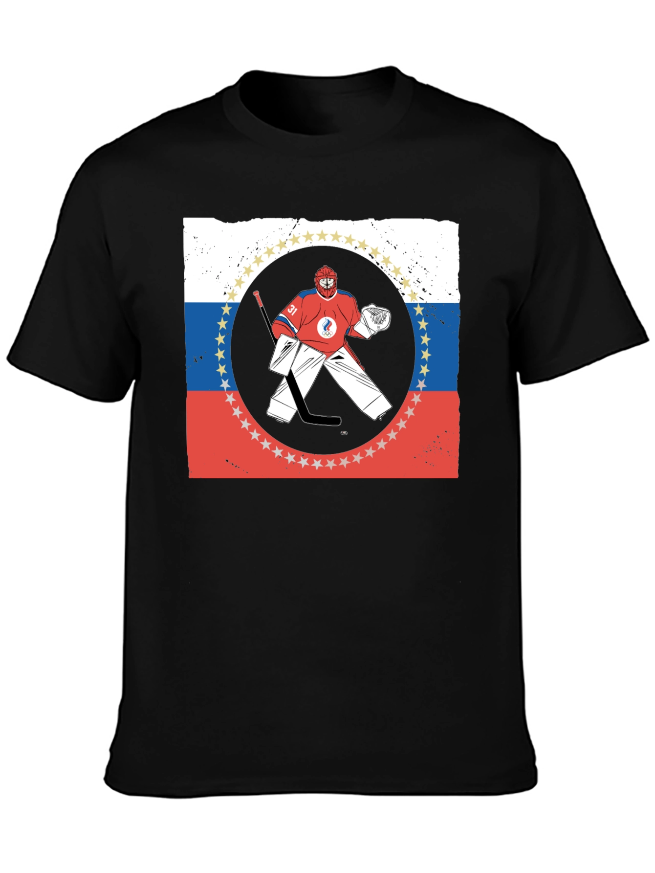 Russia Hockey T-Shirt Olympic Games Goal Keeper Graphic Tee