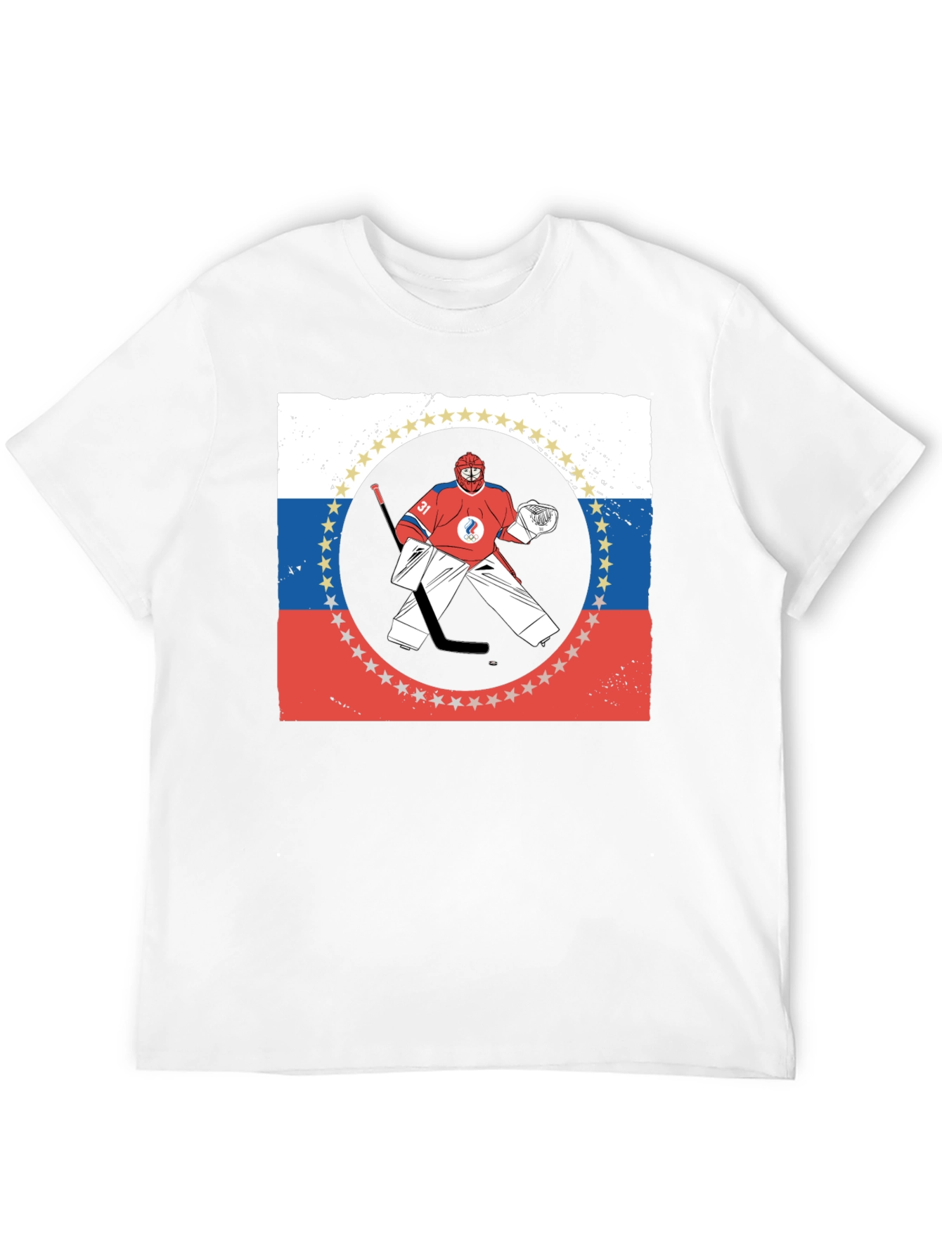 Russia Hockey T-Shirt Olympic Games Goal Keeper Graphic Tee