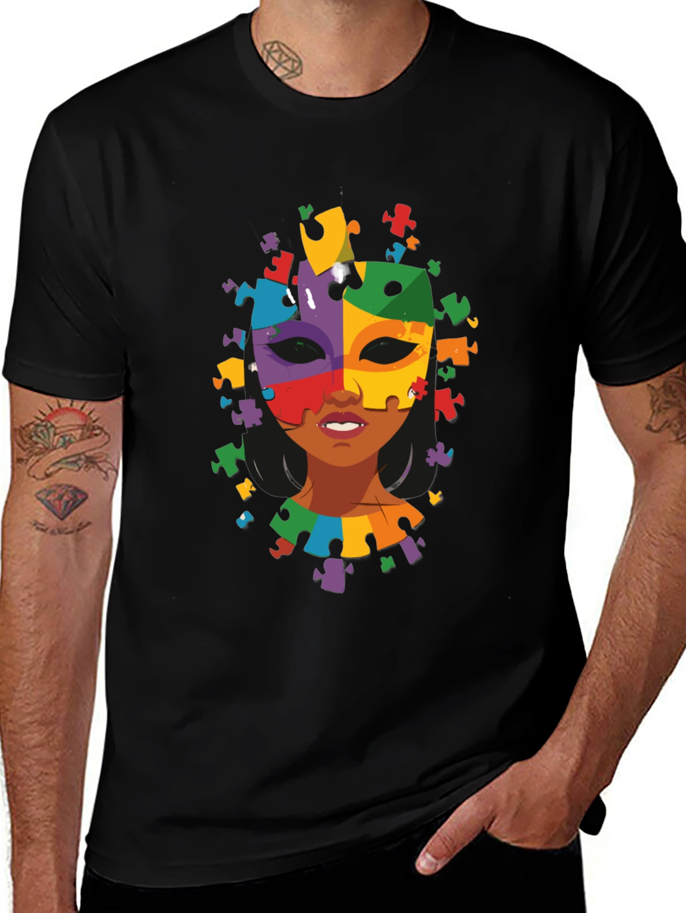 Autism Awareness Puzzle Piece Mask Tee