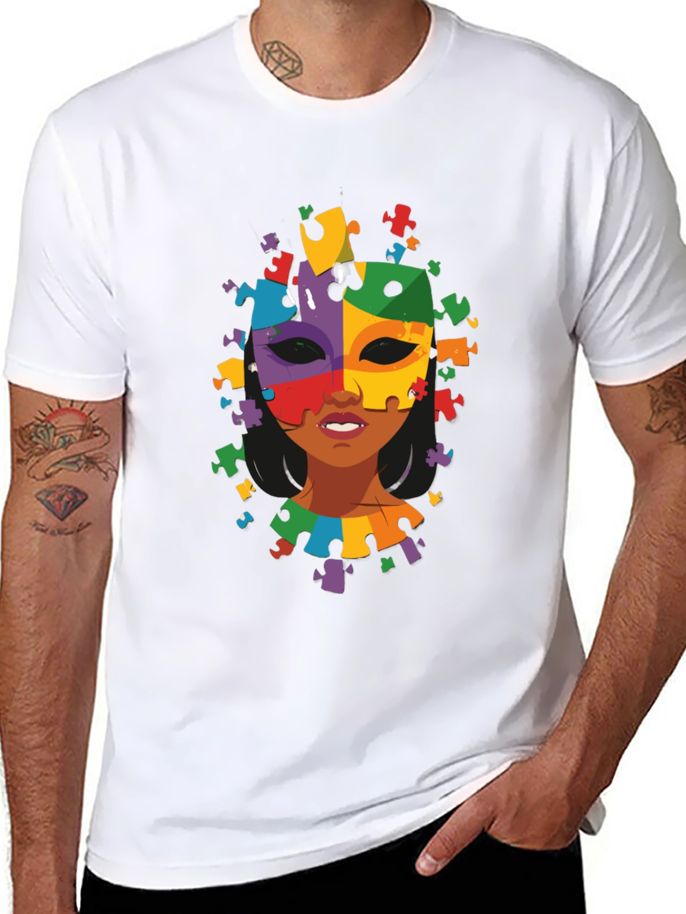 Autism Awareness Puzzle Piece Mask Tee