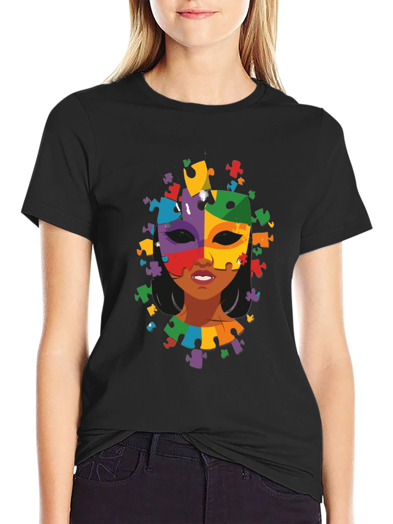 Autism Awareness Puzzle Piece Mask Tee