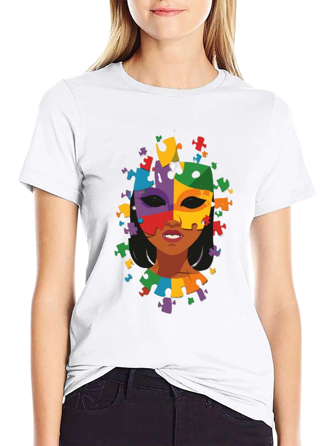 Autism Awareness Puzzle Piece Mask Tee