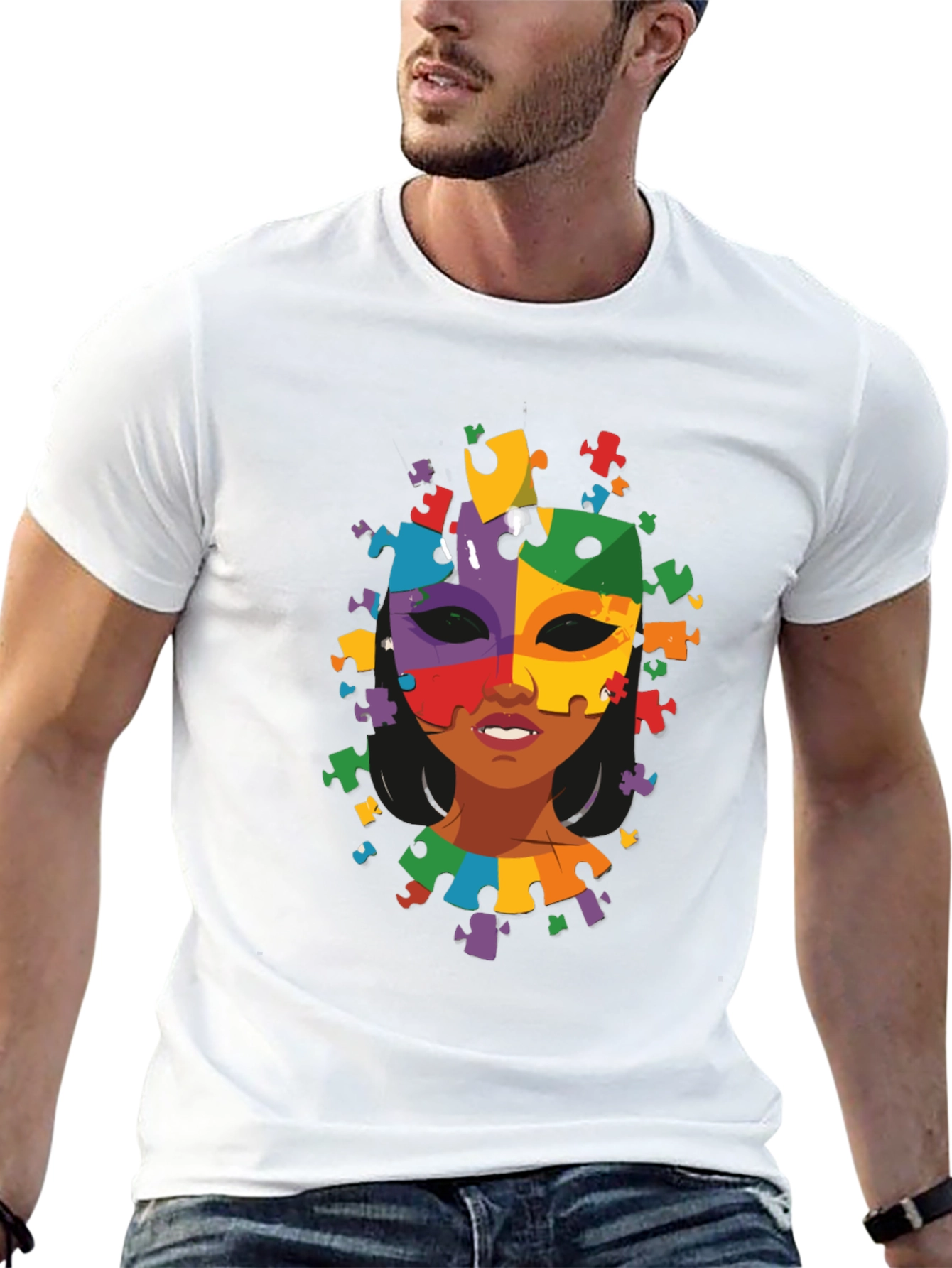 Autism Awareness Puzzle Piece Mask Tee