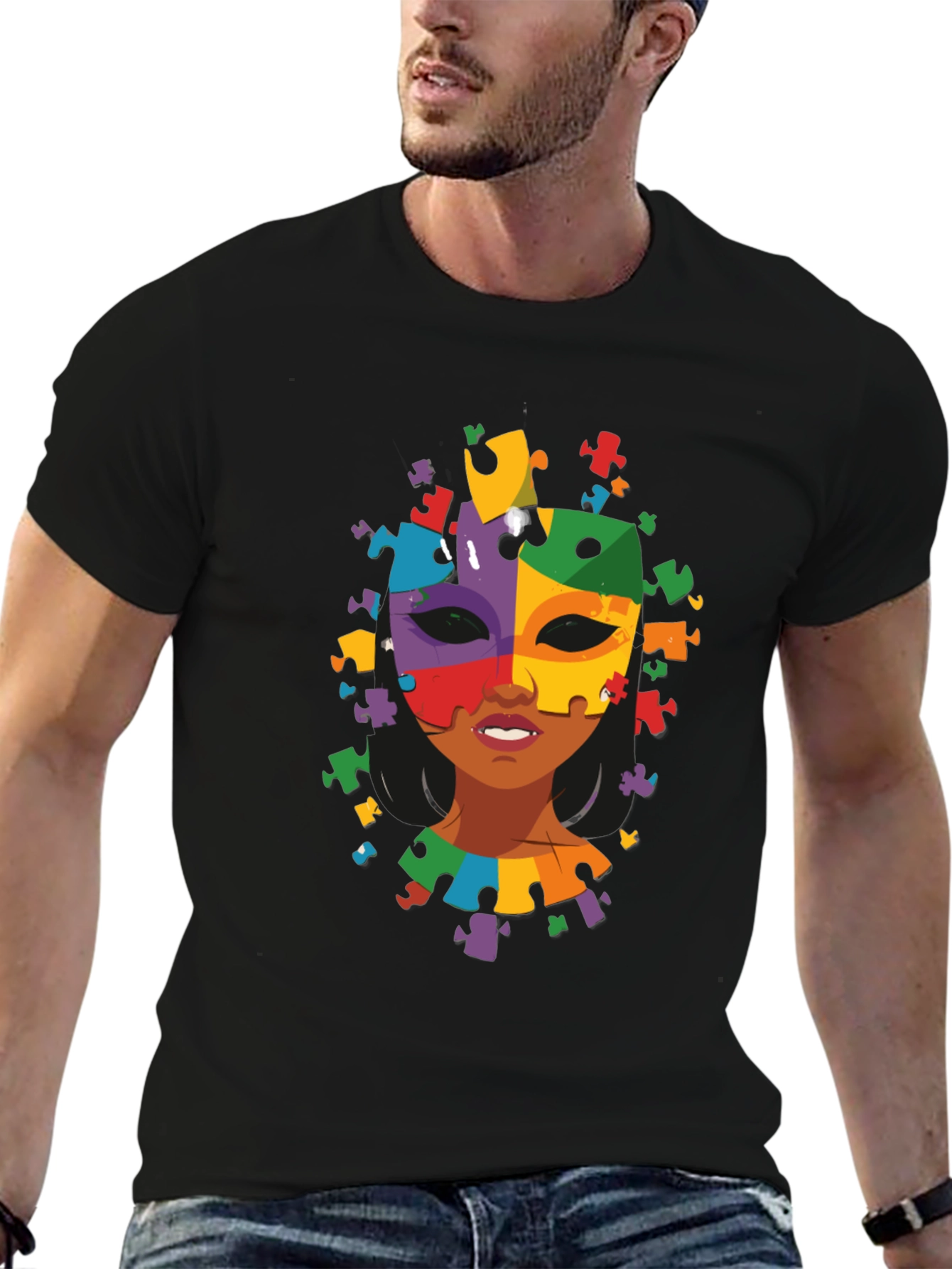 Autism Awareness Puzzle Piece Mask Tee