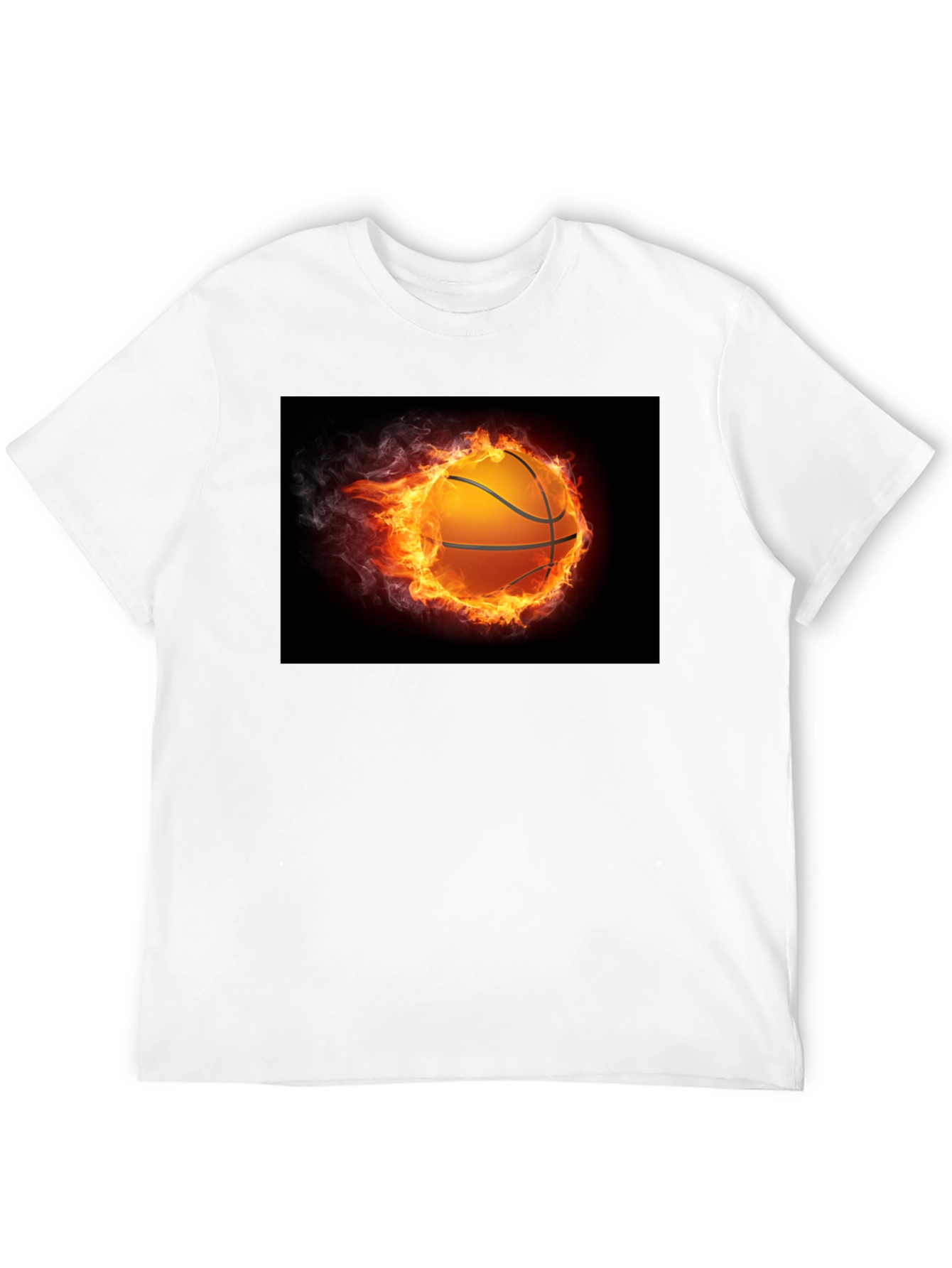 Flaming Basketball Graphic Tee - Black Cotton Shirt