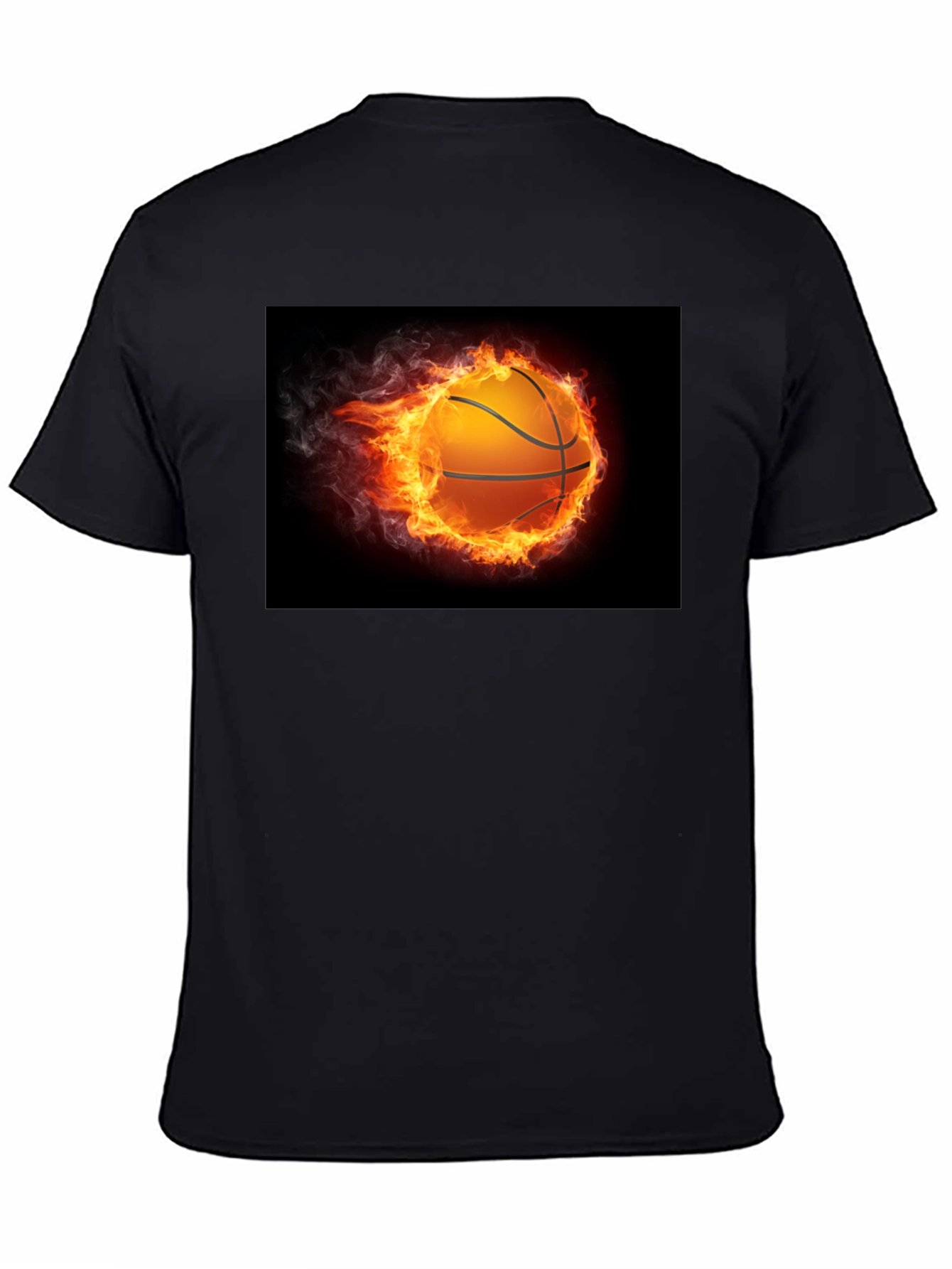 Flaming Basketball Graphic Tee - Black Cotton Shirt