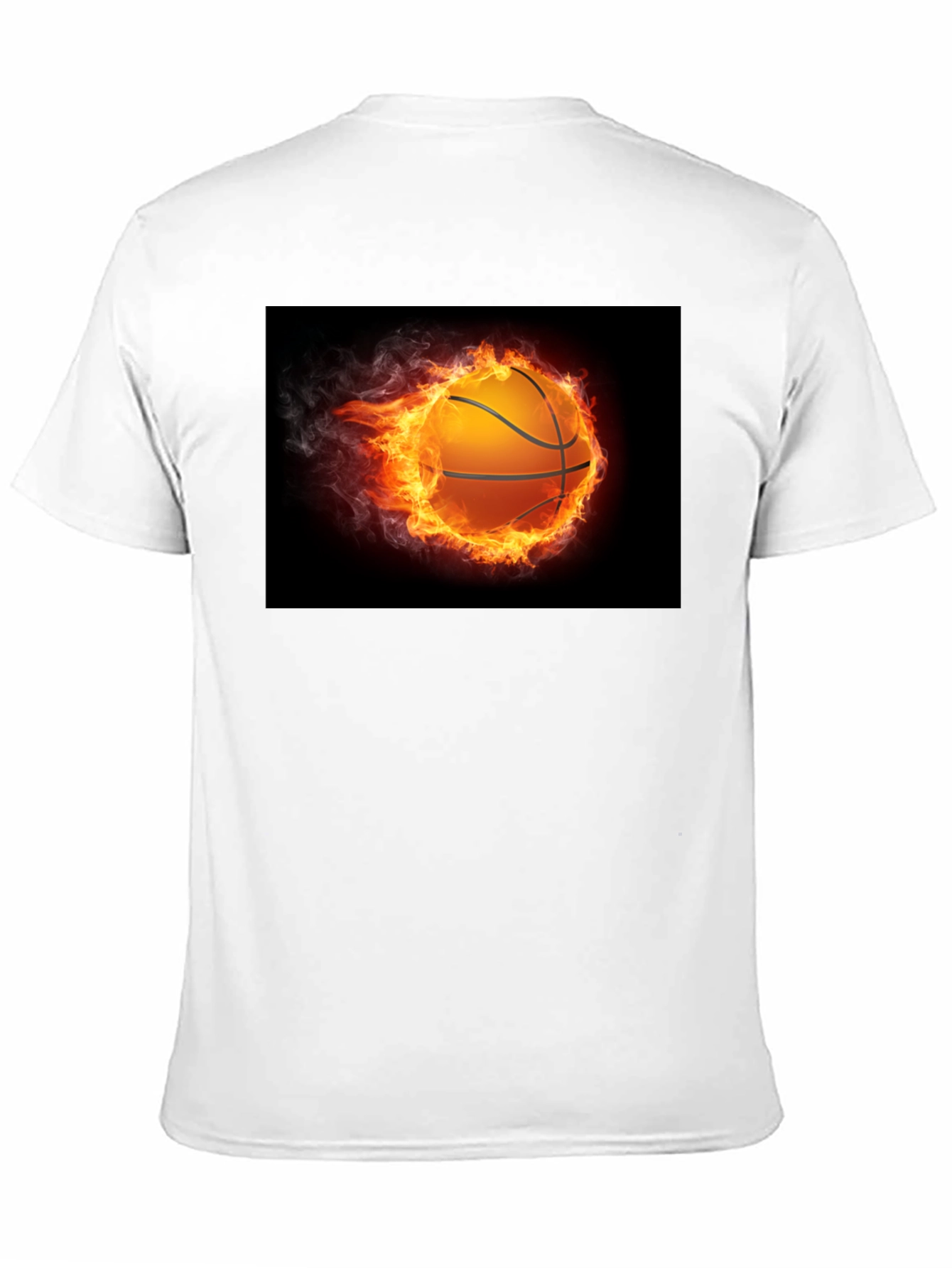 Flaming Basketball Graphic Tee - Black Cotton Shirt
