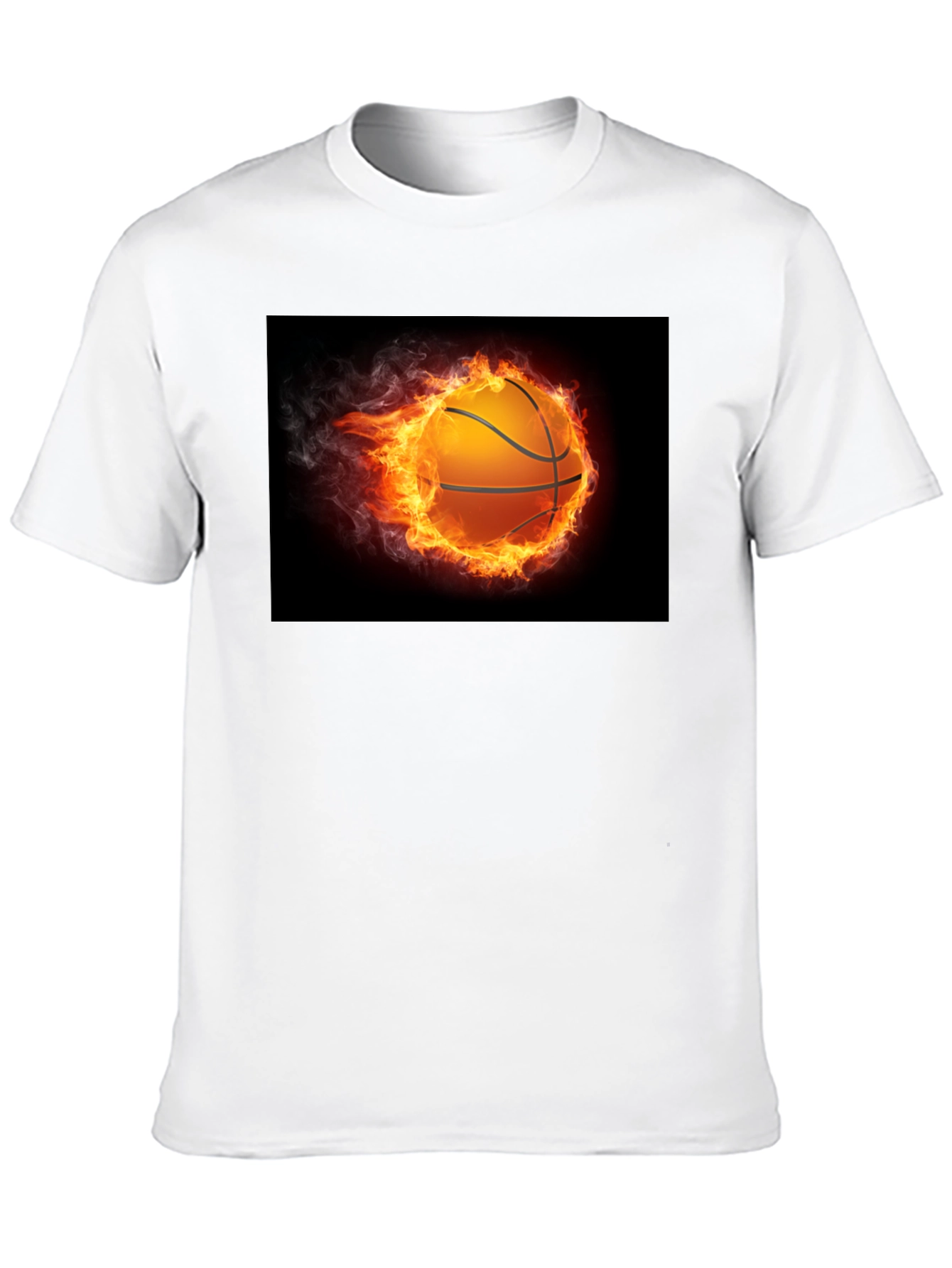 Flaming Basketball Graphic Tee - Black Cotton Shirt