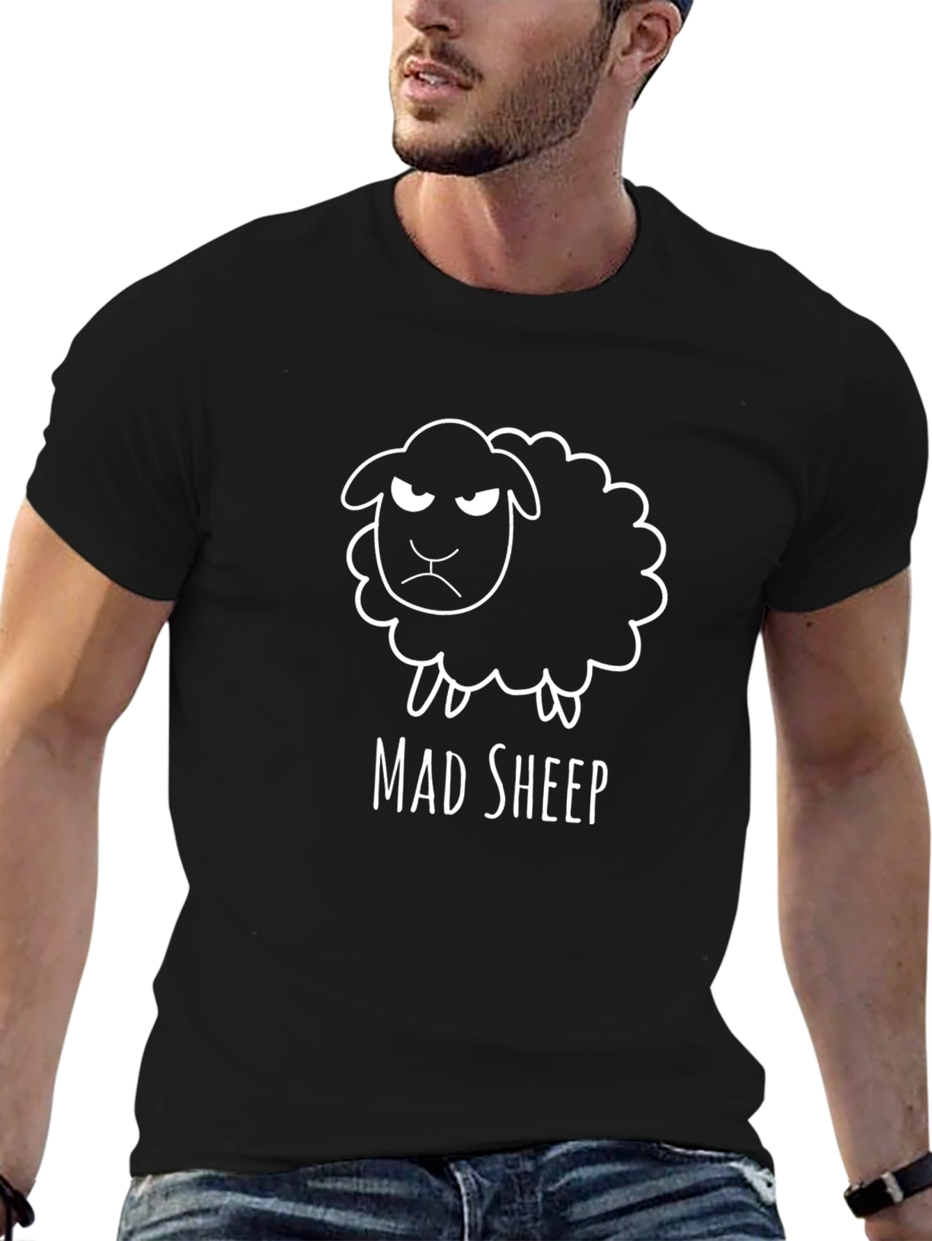 Mad Sheep Graphic Tee - Black Cotton T-Shirt