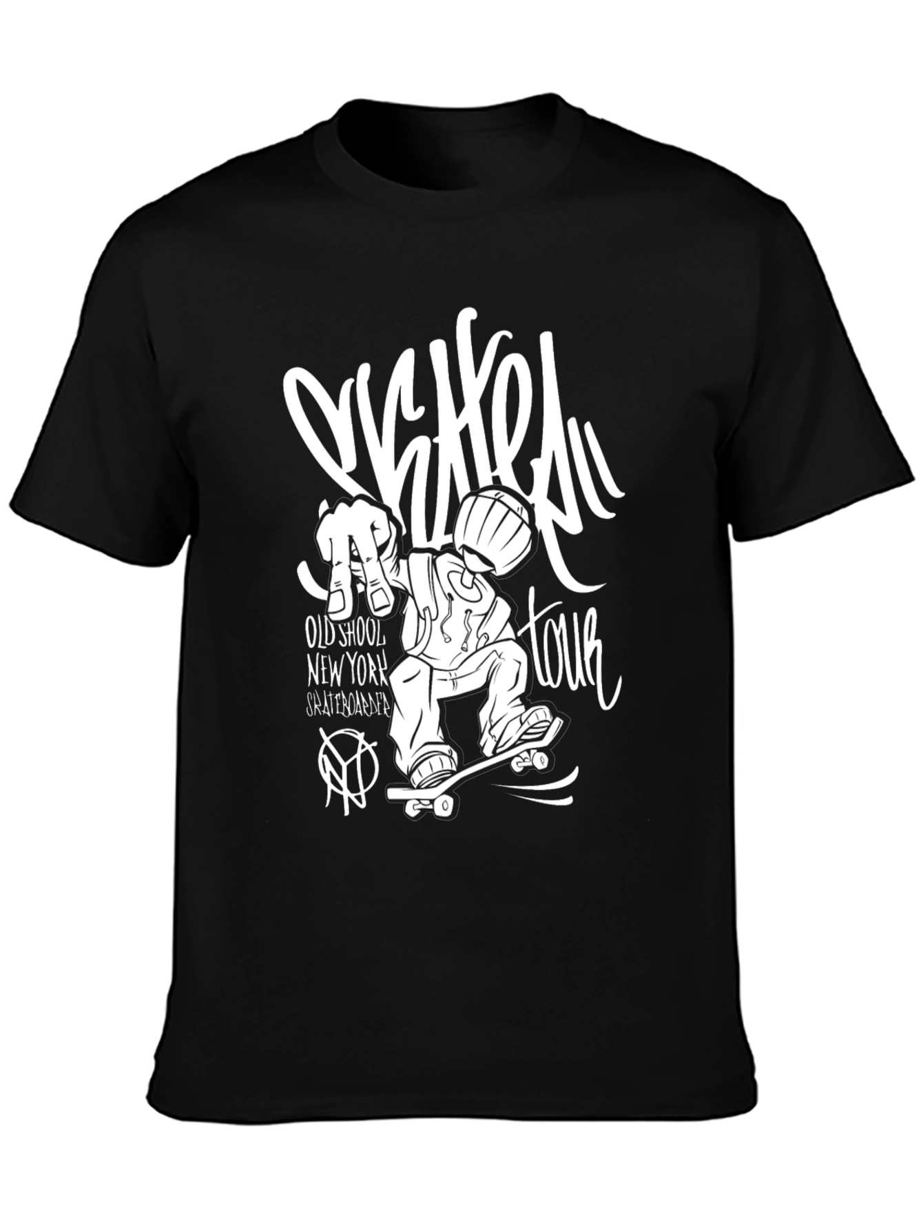 Skateboard Tour Graphic Tee - Black Cotton T-Shirt