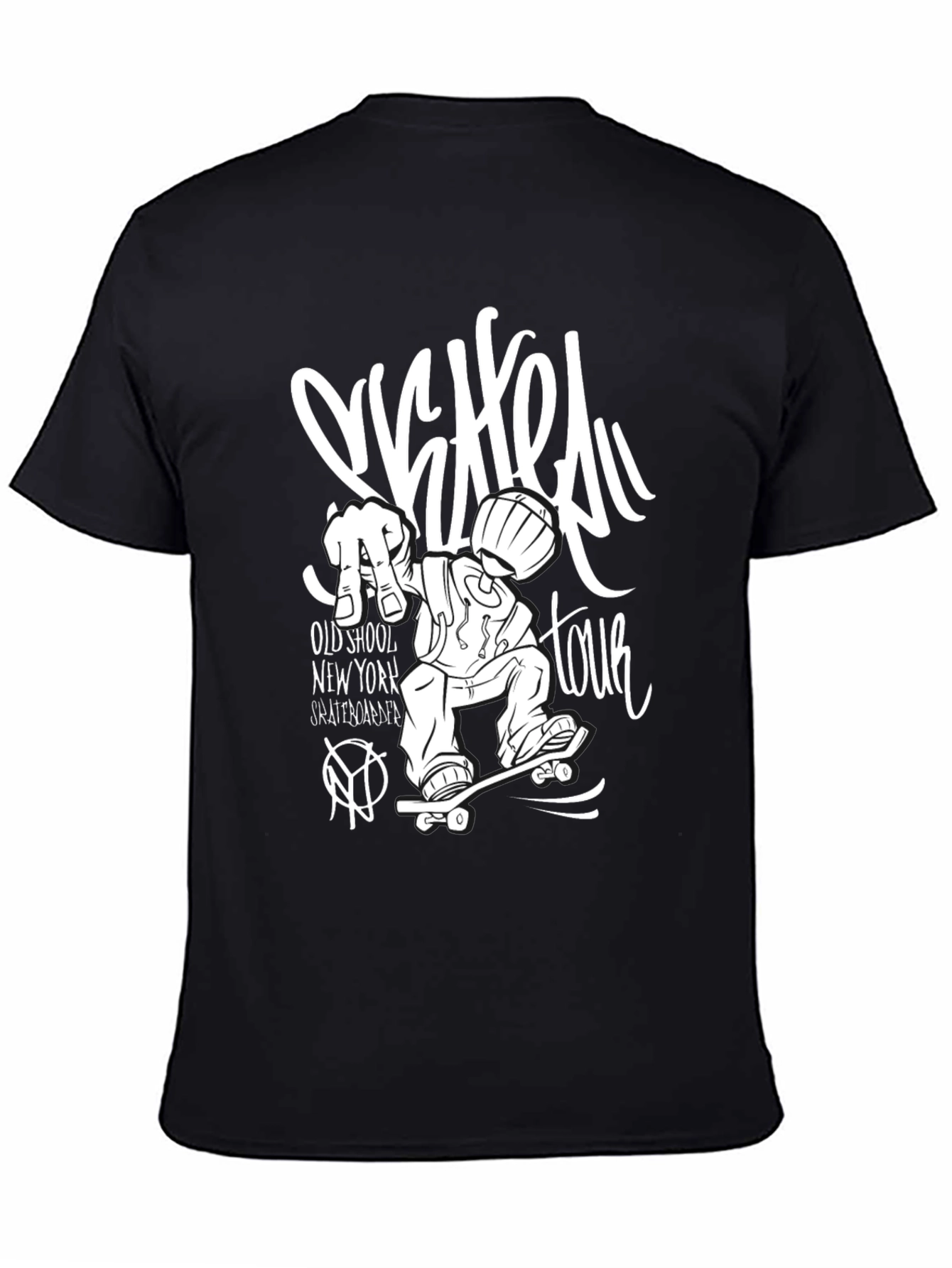 Skateboard Tour Graphic Tee - Black Cotton T-Shirt