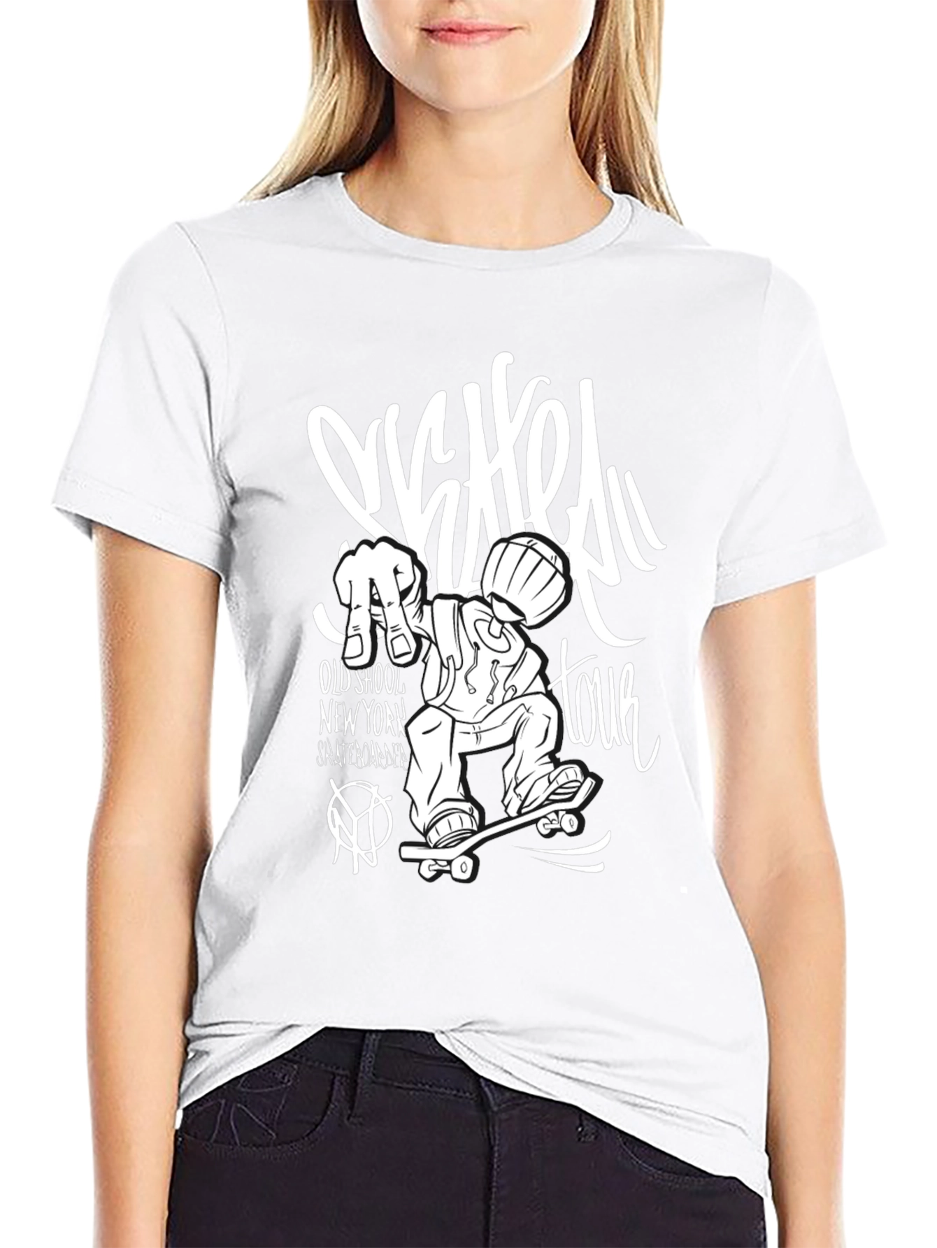 Skateboard Tour Graphic Tee - Black Cotton T-Shirt