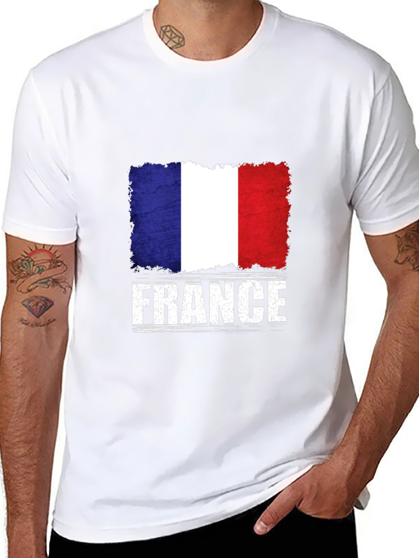 France Flag Graphic T-Shirt - Distressed Print