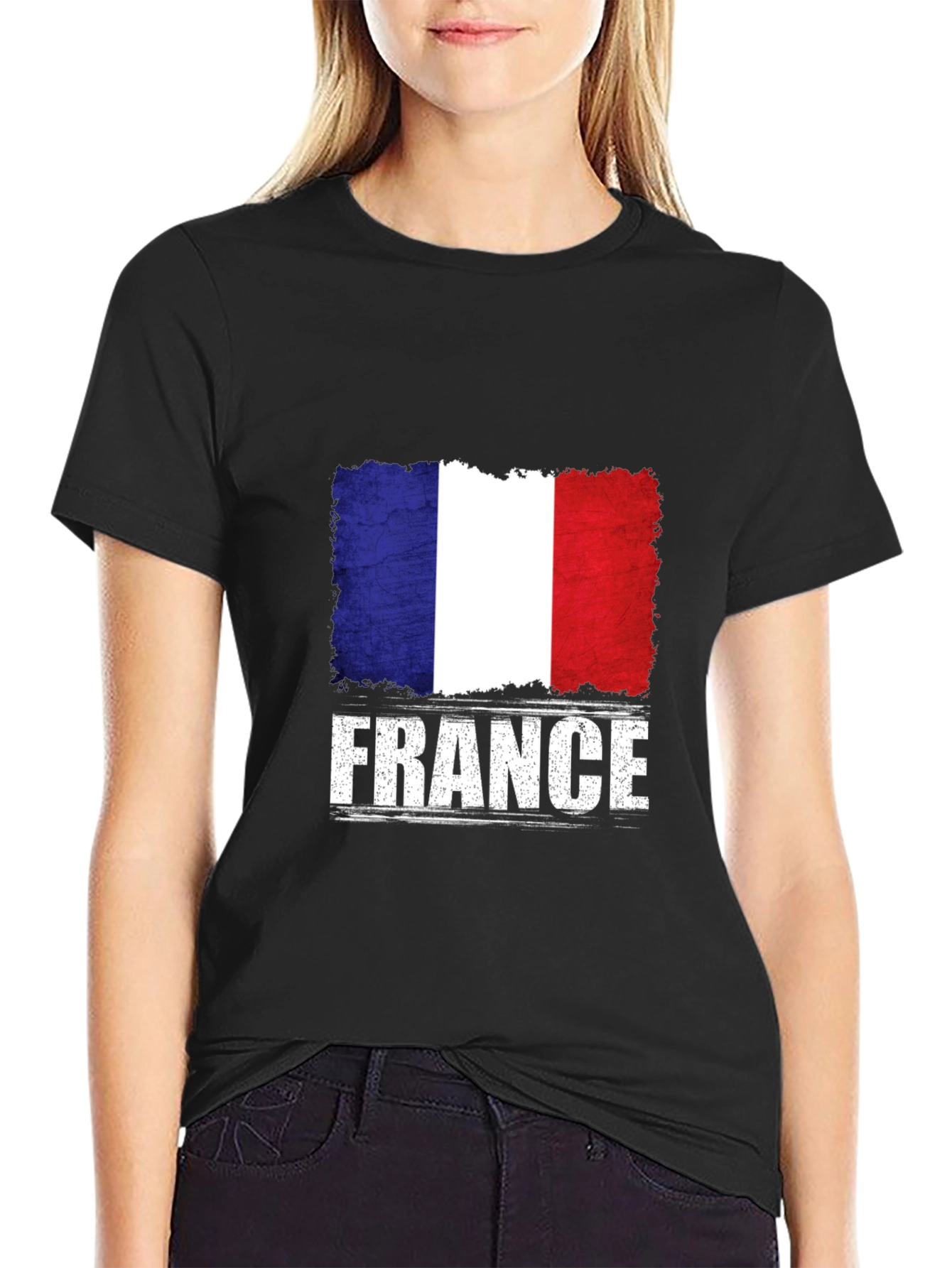 France Flag Graphic T-Shirt - Distressed Print