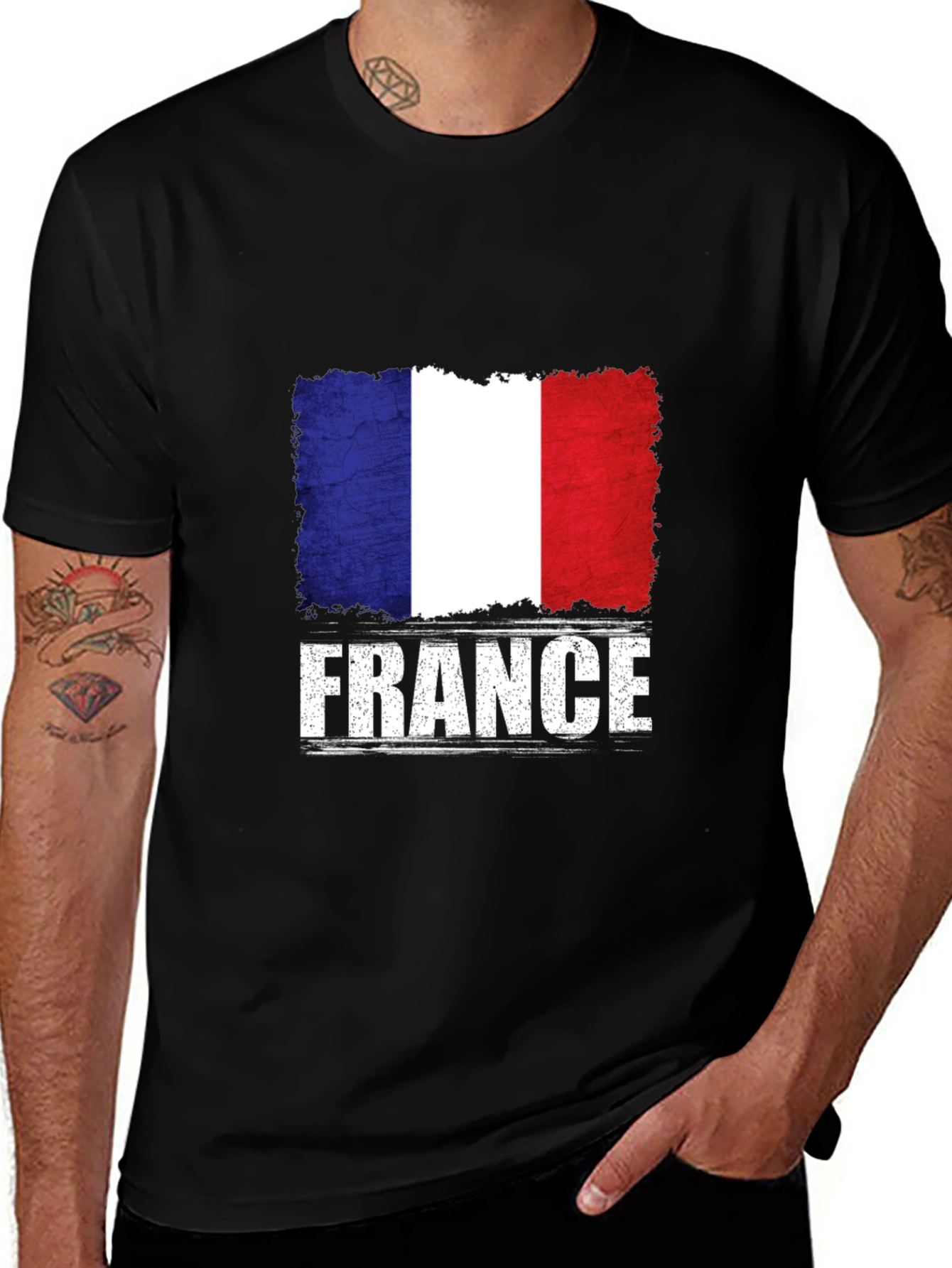 France Flag Graphic T-Shirt - Distressed Print