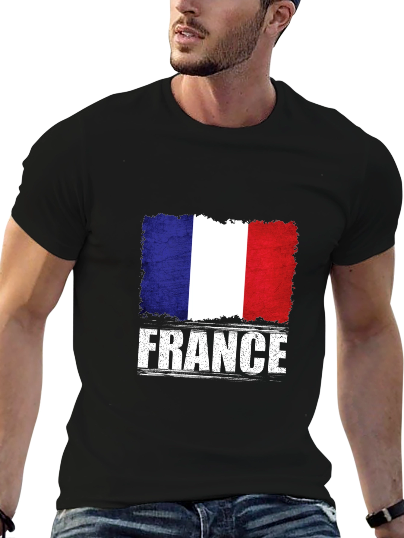 France Flag Graphic T-Shirt - Distressed Print