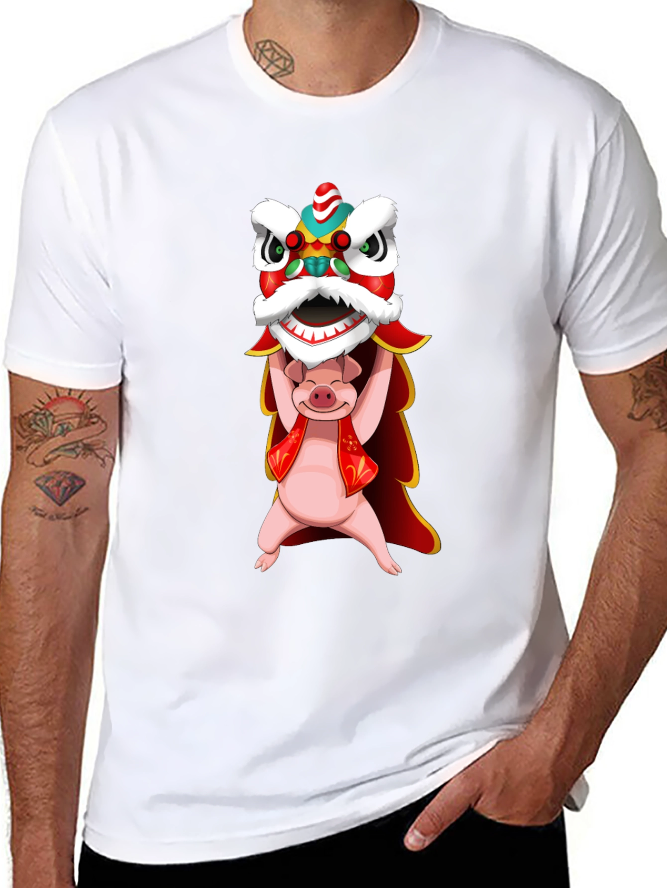 Pig Holding Lion Dance T-Shirt - Chinese New Year