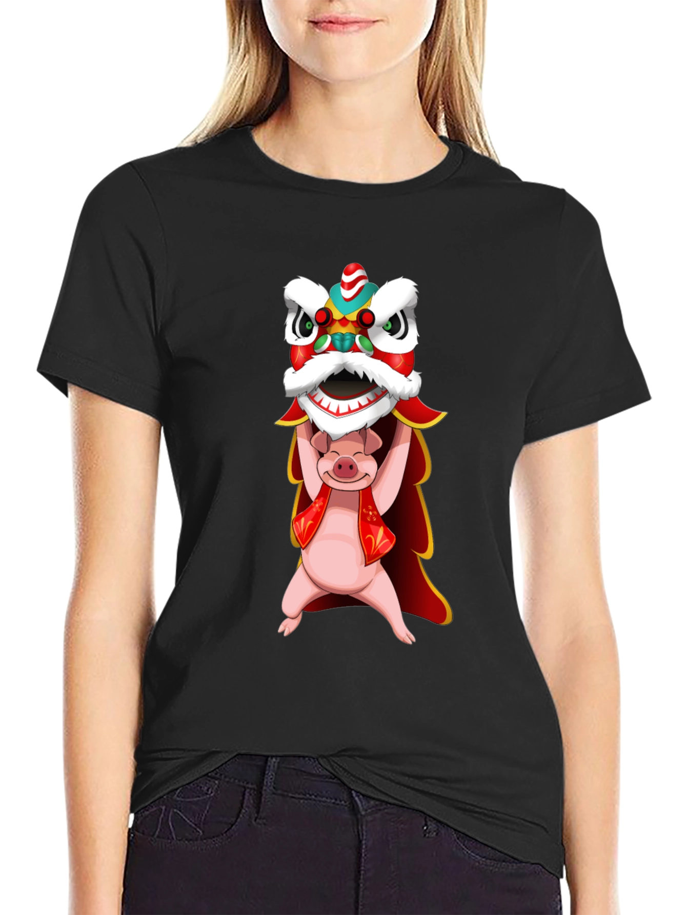 Pig Holding Lion Dance T-Shirt - Chinese New Year