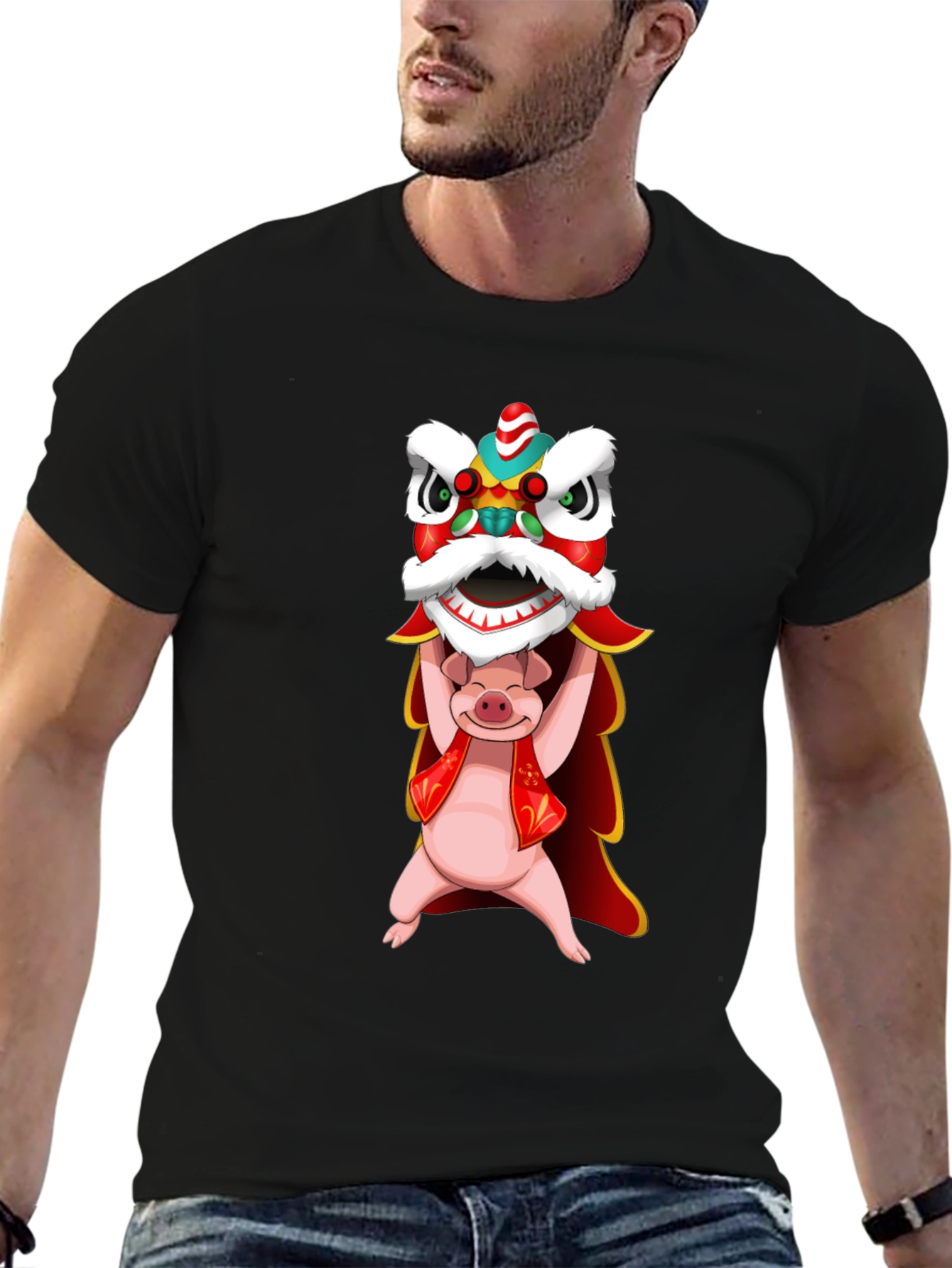 Pig Holding Lion Dance T-Shirt - Chinese New Year