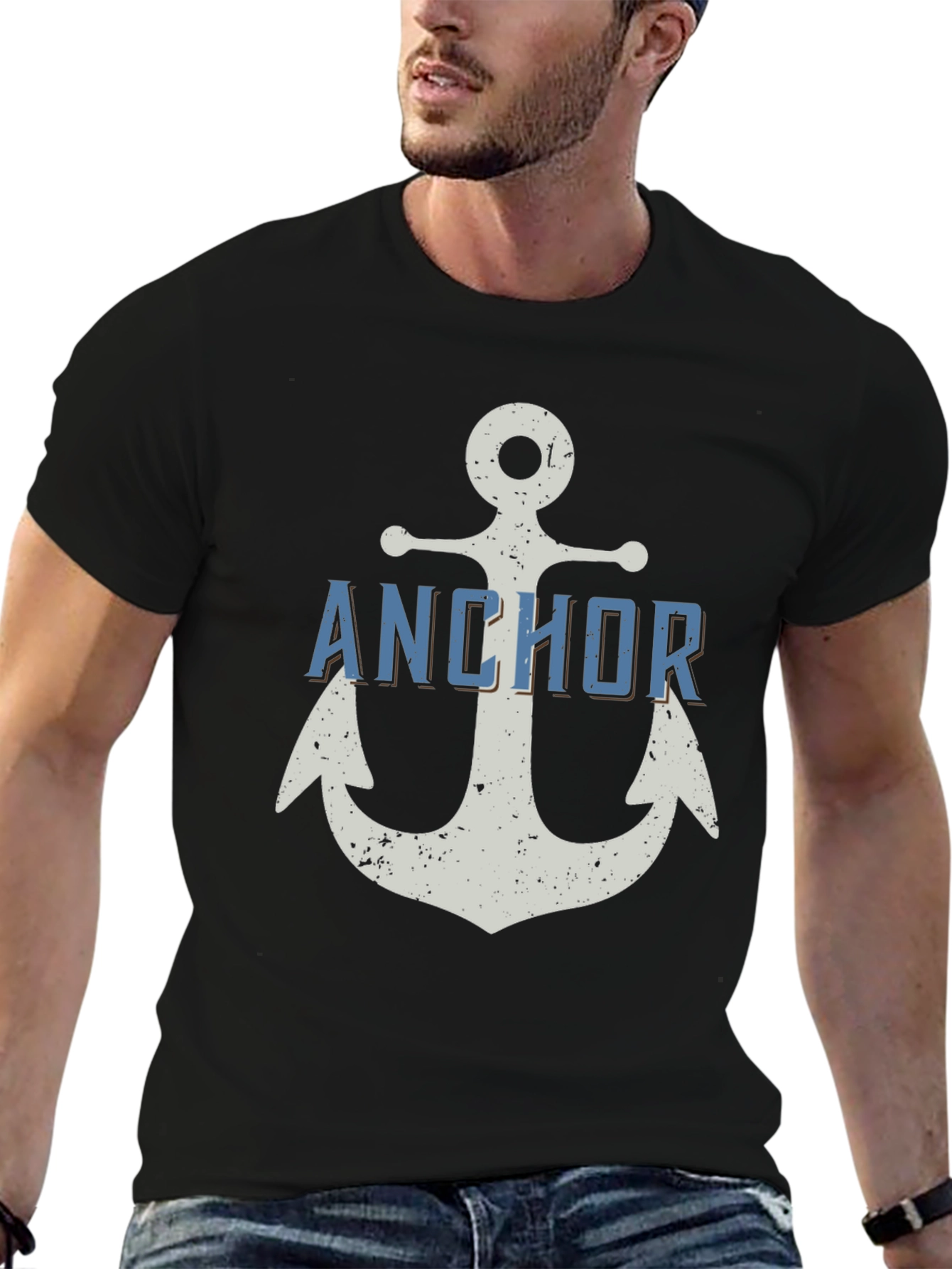 Anchor Graphic Print Mens Black T-Shirt