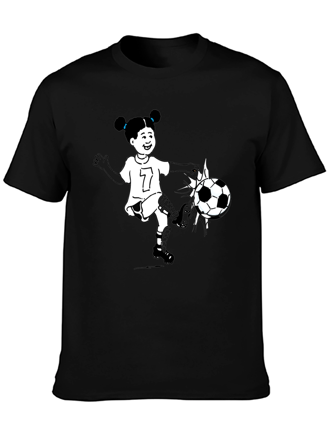 Cartoon Girl Soccer Player Black T-Shirt