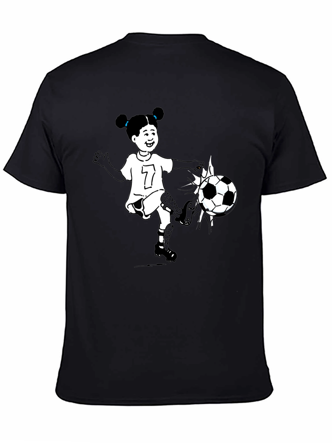 Cartoon Girl Soccer Player Black T-Shirt