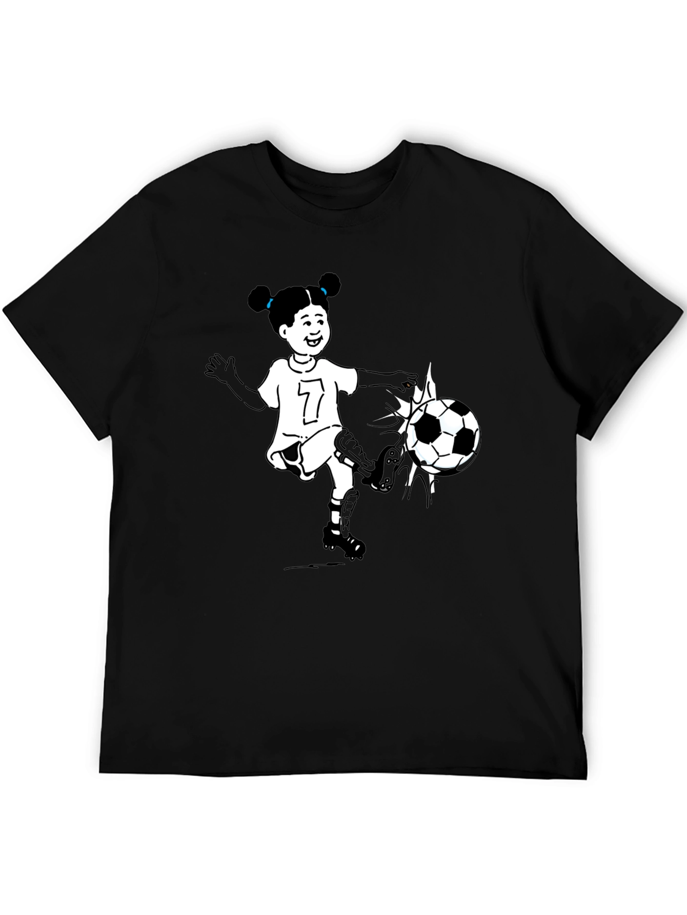 Cartoon Girl Soccer Player Black T-Shirt