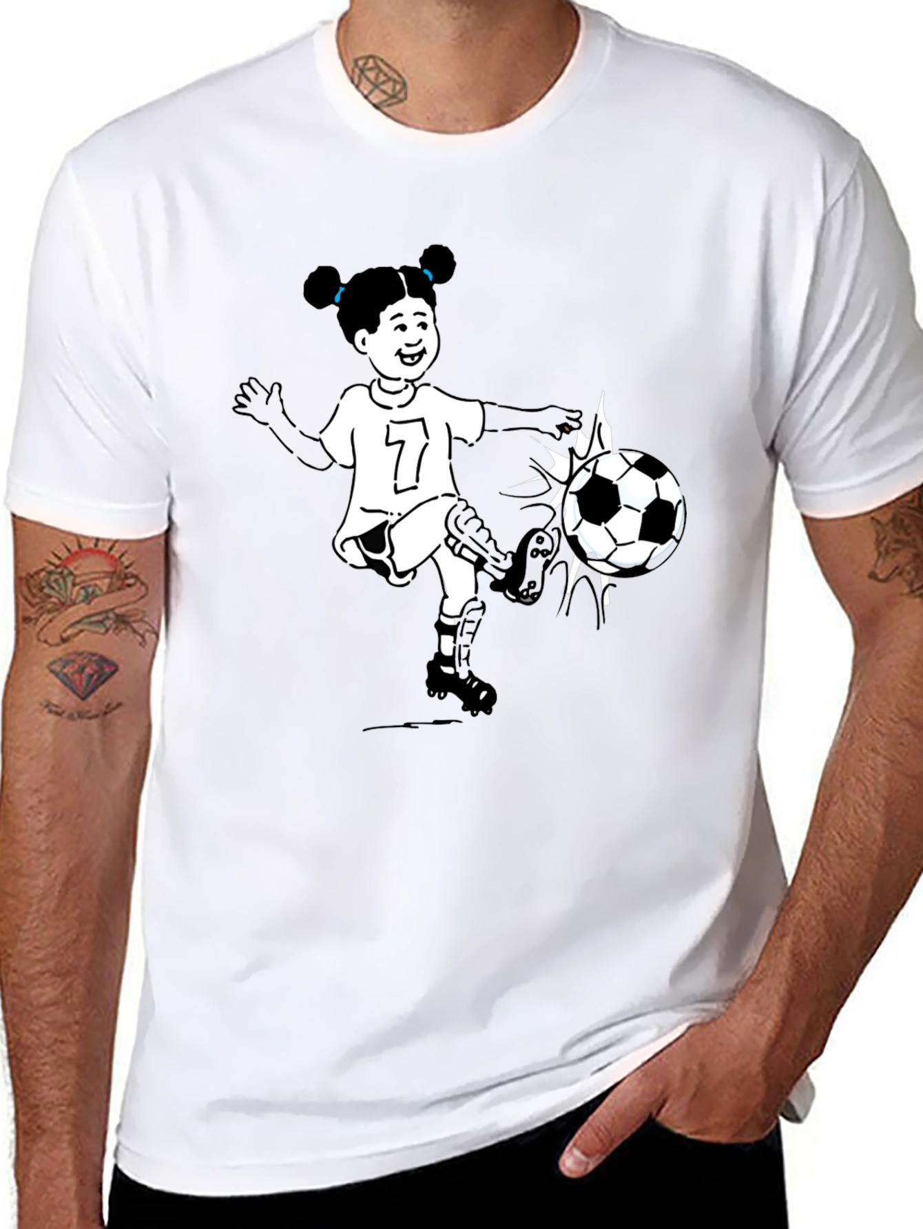 Cartoon Girl Soccer Player Black T-Shirt