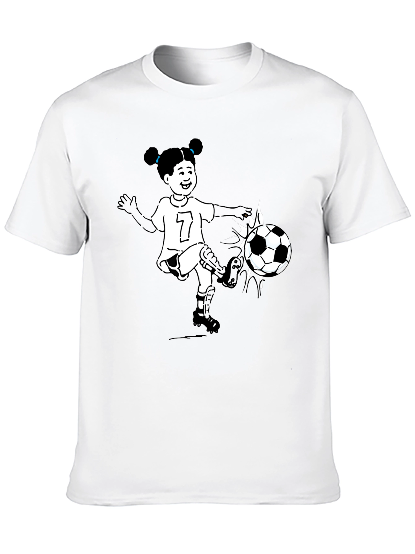 Cartoon Girl Soccer Player Black T-Shirt
