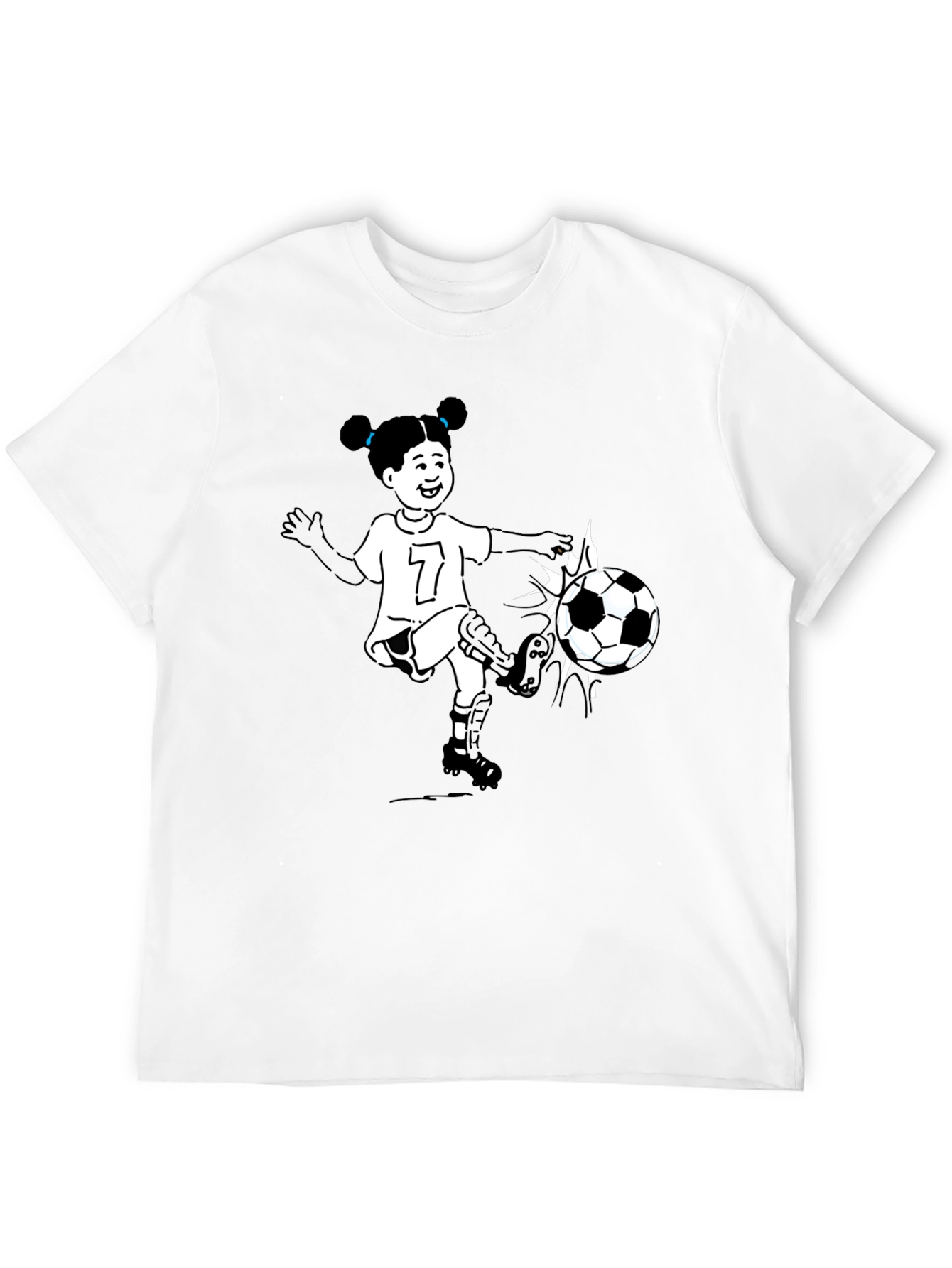 Cartoon Girl Soccer Player Black T-Shirt