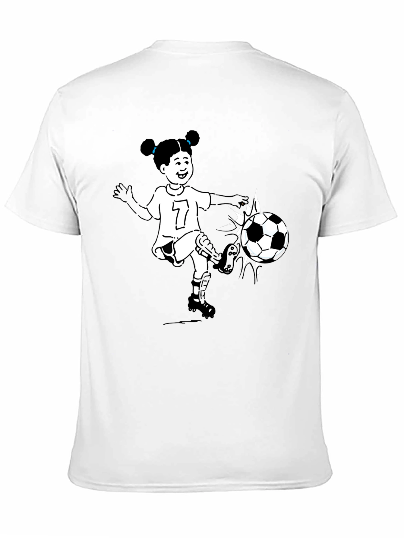 Cartoon Girl Soccer Player Black T-Shirt