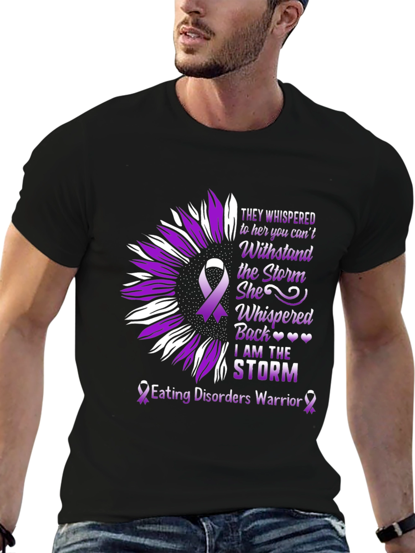 Eating Disorder Warrior T-Shirt Sunflower Purple Ribbon