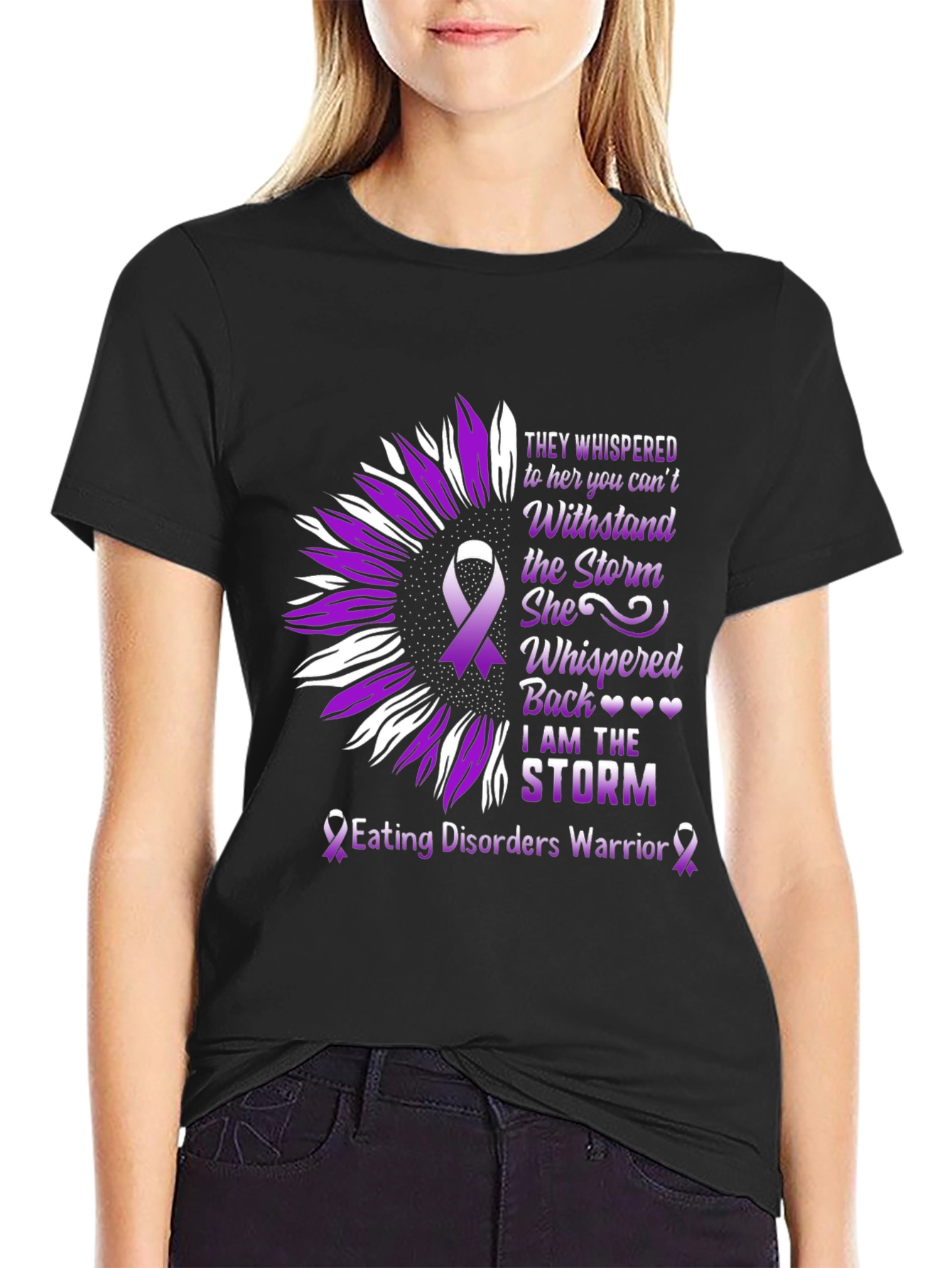 Eating Disorder Warrior T-Shirt Sunflower Purple Ribbon