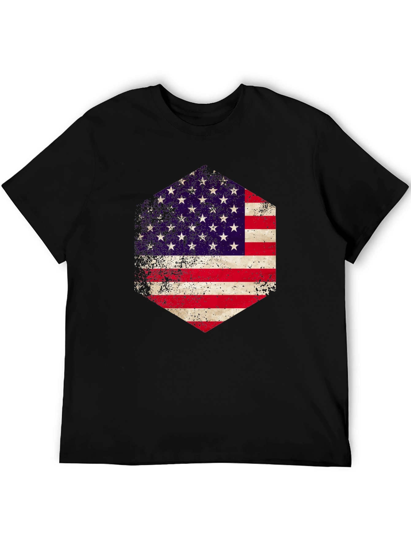 American Flag Hexagon Graphic Black T-Shirt