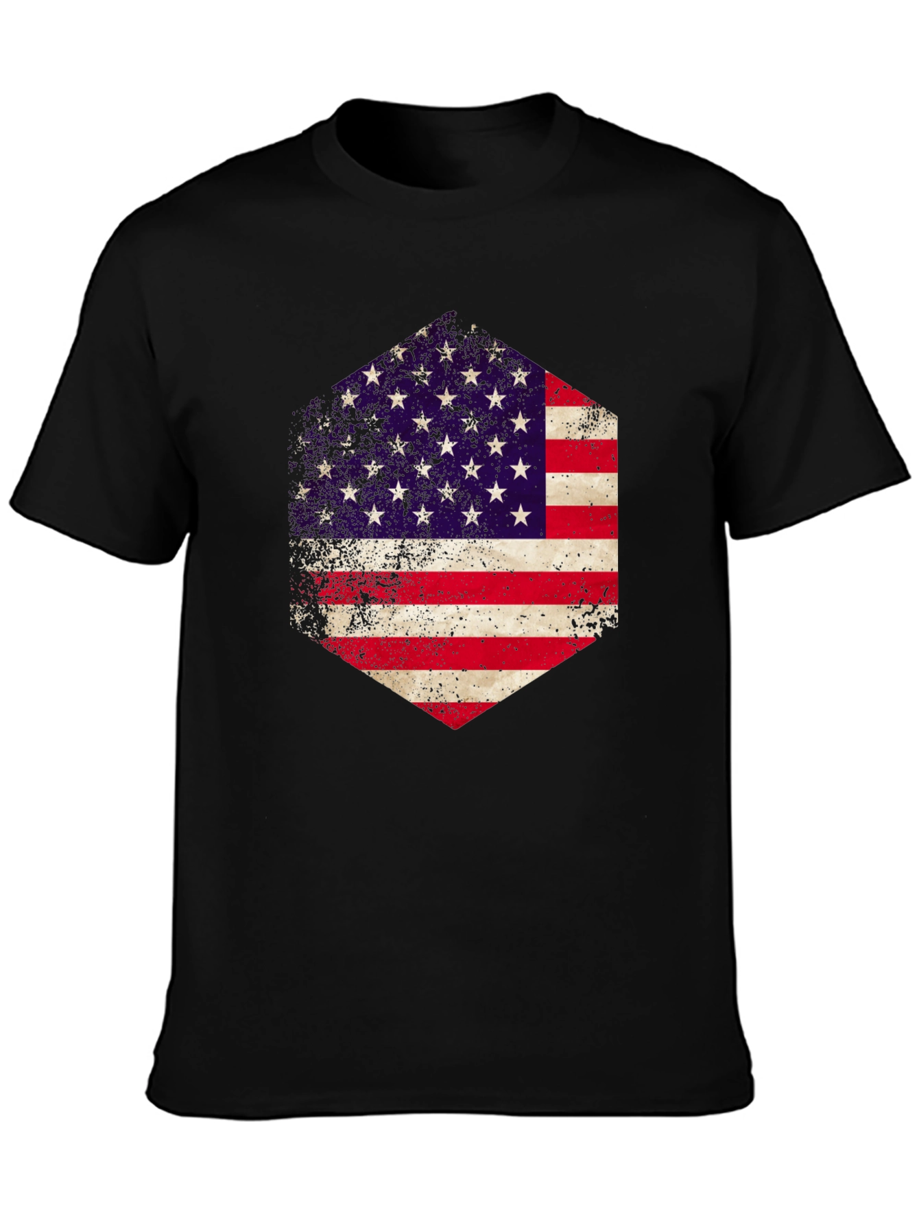 American Flag Hexagon Graphic Black T-Shirt