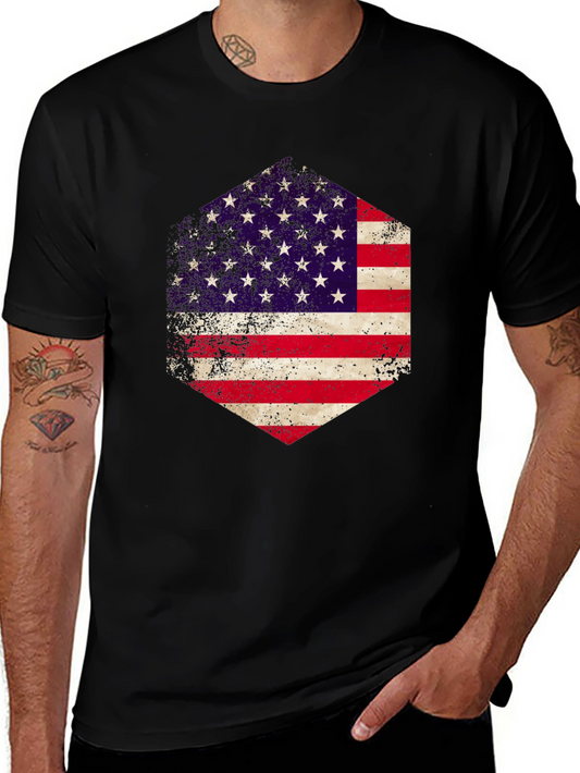 American Flag Hexagon Graphic Black T-Shirt