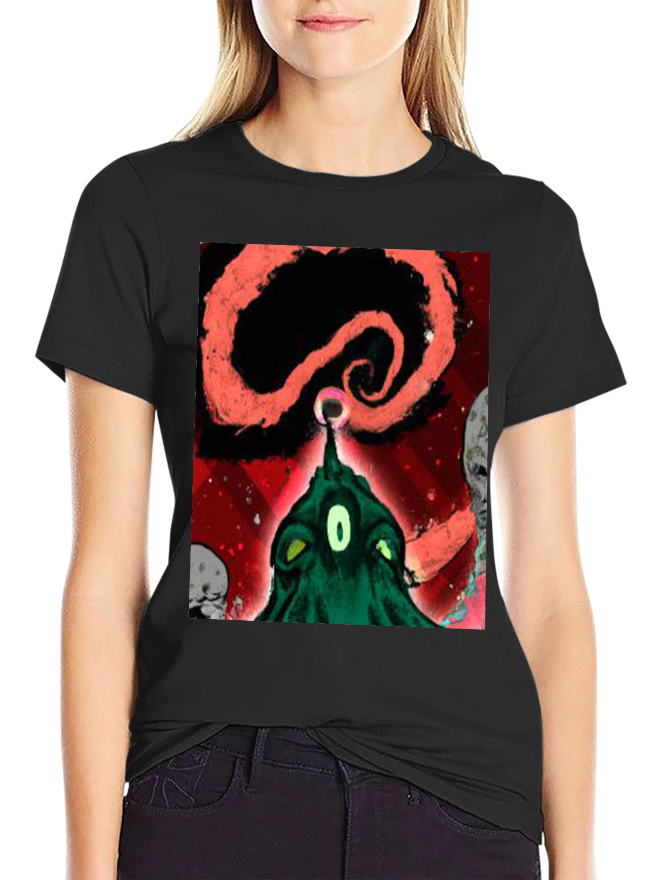 Surreal Alien Graphic Black T-Shirt