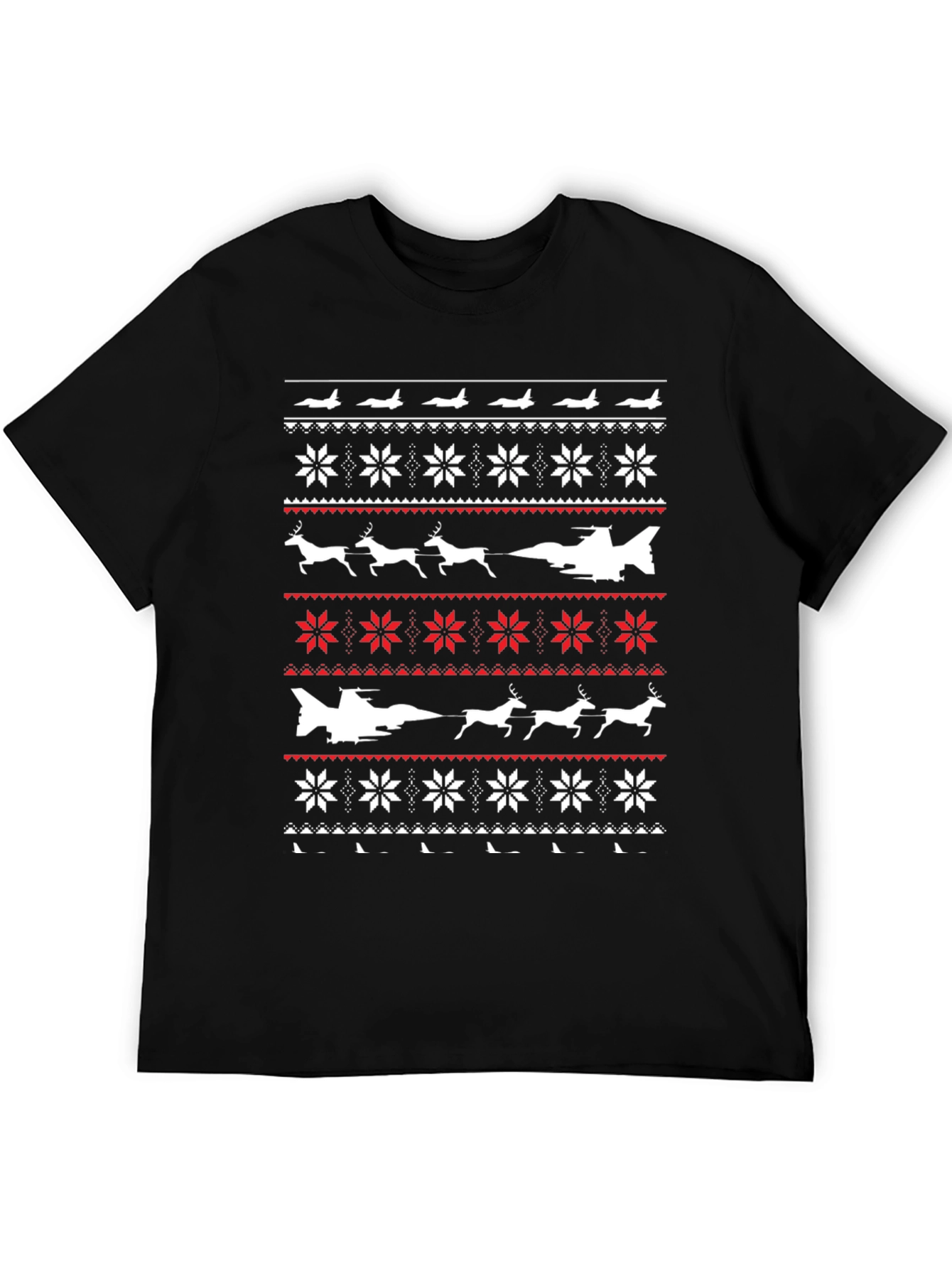 Novelty Ugly Christmas Sweater Style Plane T-Shirt