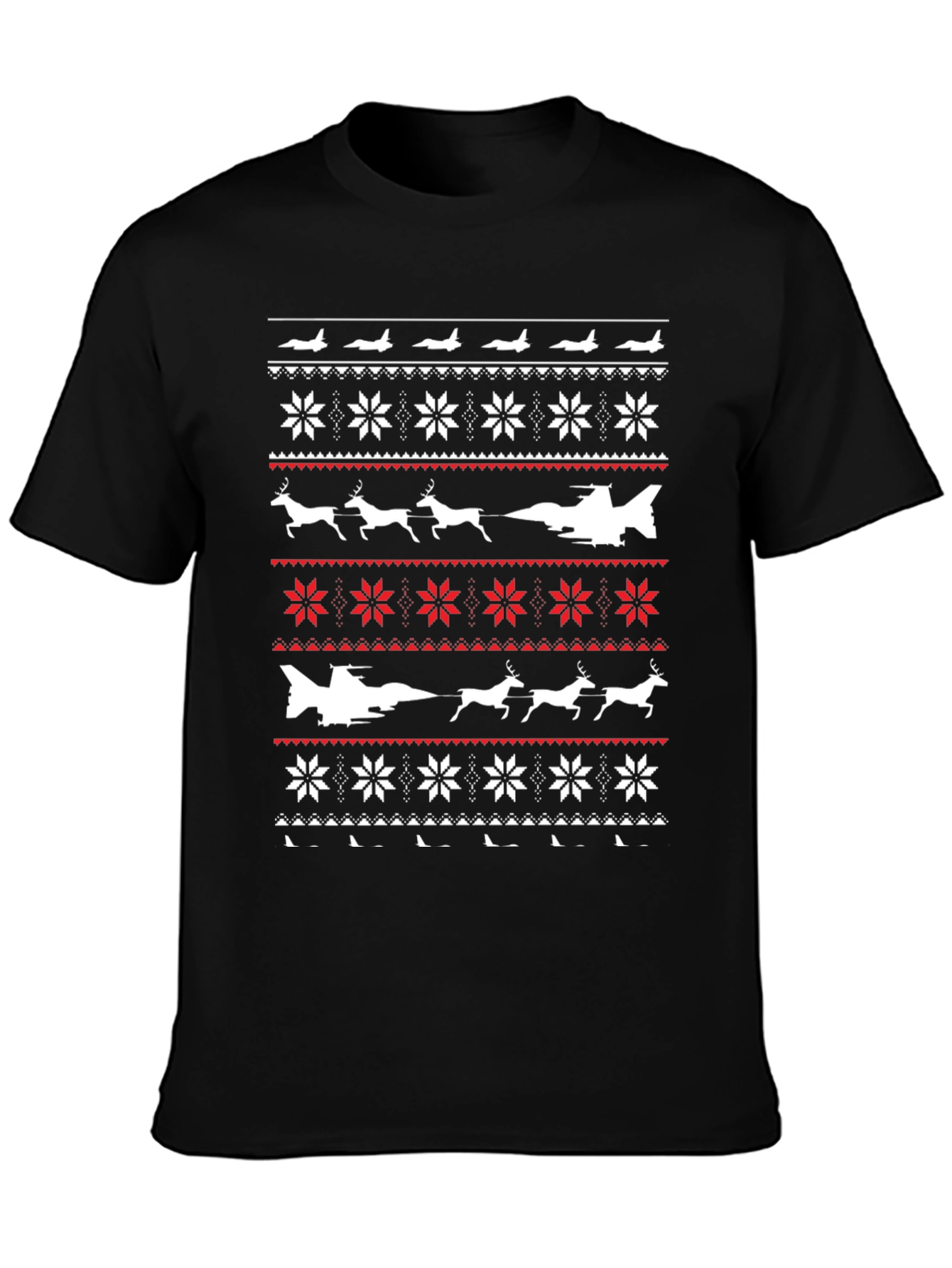 Novelty Ugly Christmas Sweater Style Plane T-Shirt