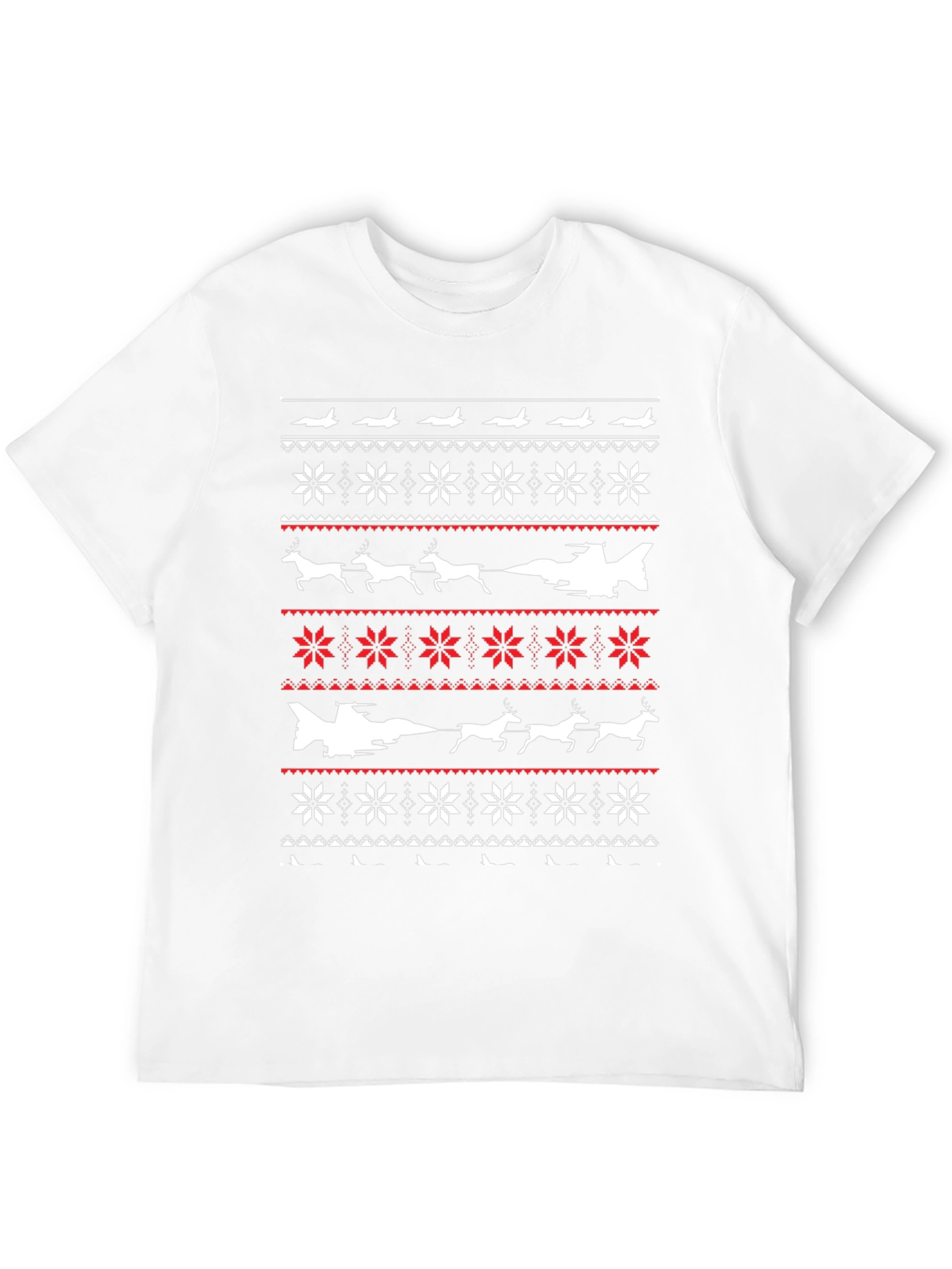 Novelty Ugly Christmas Sweater Style Plane T-Shirt