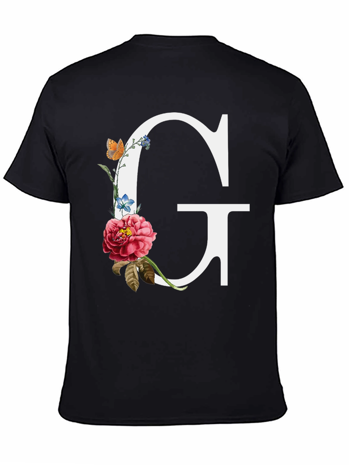 Floral Letter G Graphic Tee - Black