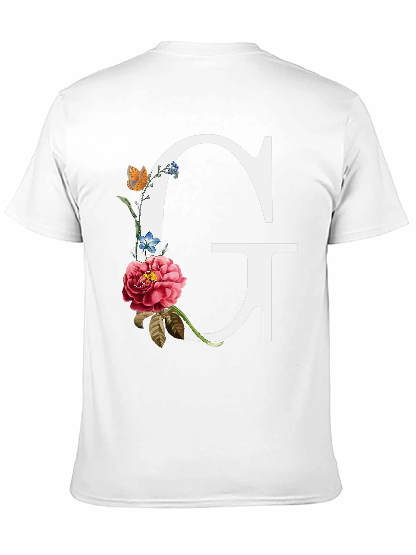 Floral Letter G Graphic Tee - Black